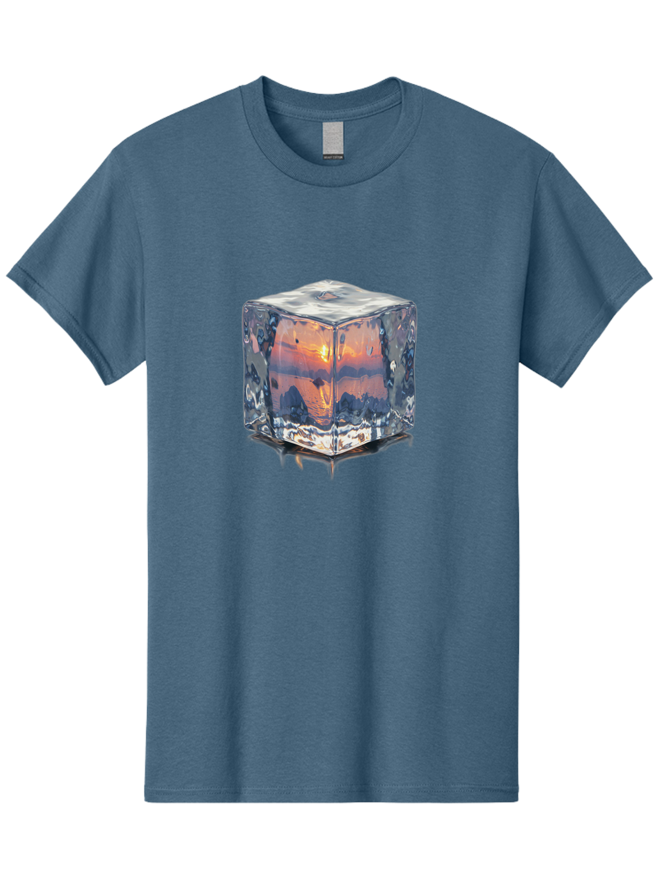 Ice-Cube-Sunset Men'S Graphic Tee, 100% Cotton, Comfortable Casual Summer Wear, Machine Washable, Ice Cube, Sunset Reflection, Ocean View, Rocky Landscape, Vibrant Orange, Cool Glass, Dramatic Scenery, Serene Atmosphere, Frozen Moment Bad207 2