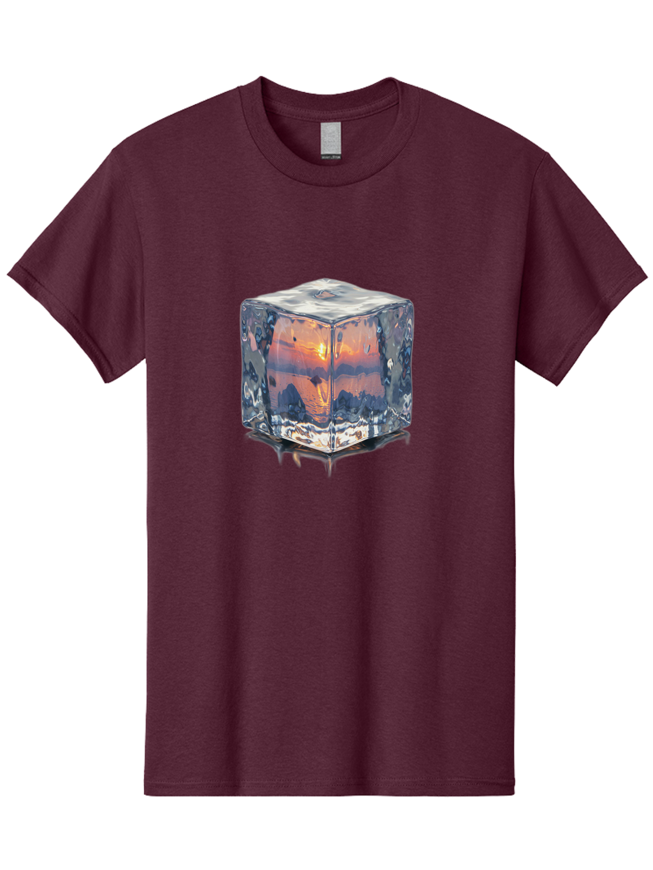 Ice-Cube-Sunset Men'S Graphic Tee, 100% Cotton, Comfortable Casual Summer Wear, Machine Washable, Ice Cube, Sunset Reflection, Ocean View, Rocky Landscape, Vibrant Orange, Cool Glass, Dramatic Scenery, Serene Atmosphere, Frozen Moment Bad207 10
