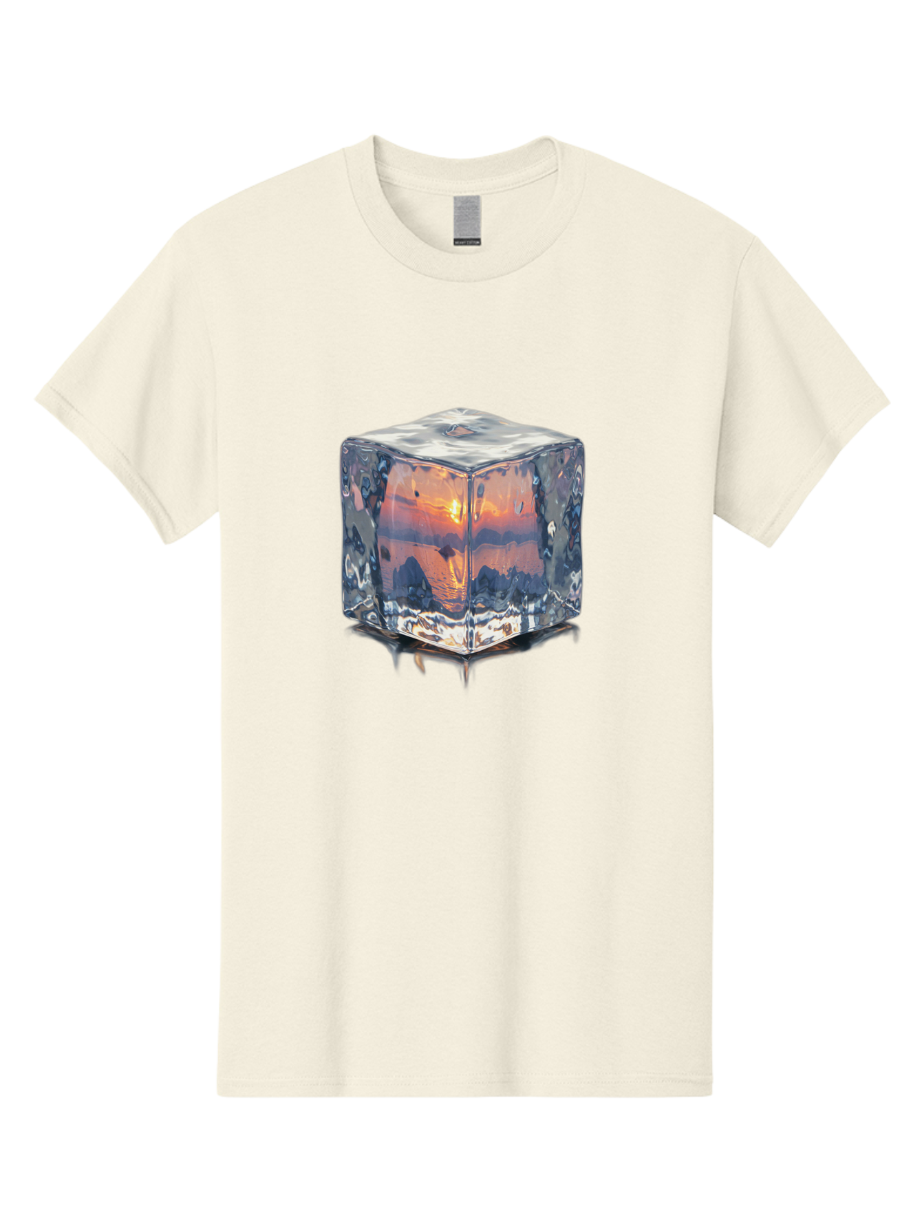 Ice-Cube-Sunset Men'S Graphic Tee, 100% Cotton, Comfortable Casual Summer Wear, Machine Washable, Ice Cube, Sunset Reflection, Ocean View, Rocky Landscape, Vibrant Orange, Cool Glass, Dramatic Scenery, Serene Atmosphere, Frozen Moment Bad207 14