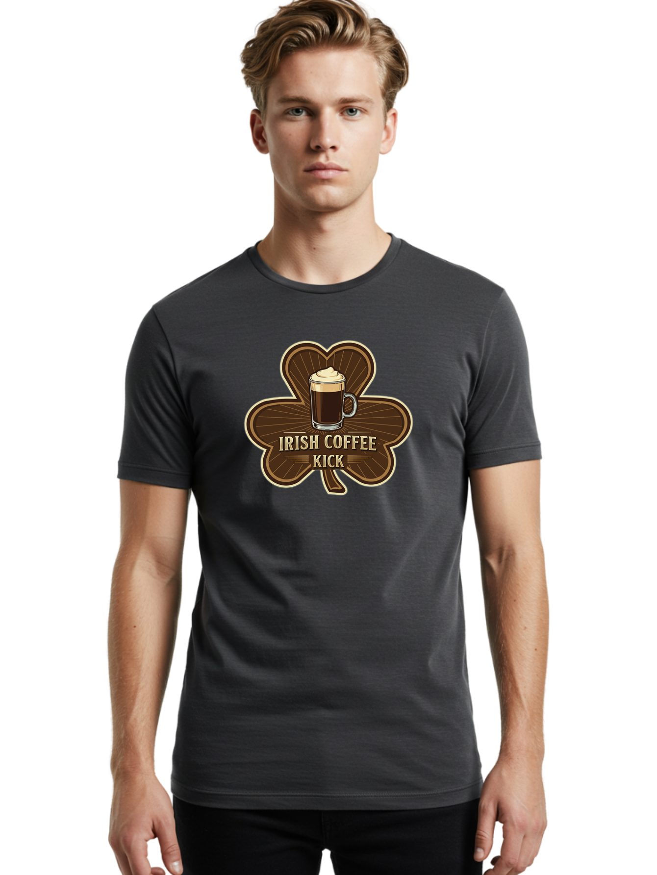 Irish-Coffee-Kick Men'S Graphic Tee, 100% Cotton, Comfortable Casual Summer Wear, Machine Washable, Irish Coffee, Coffee Kick, Coffee With Whipped Cream, Brown Cloverleaf, Energizing Beverage, Irish Heritage, Coffee Culture, Warm Drink, Bad220 19