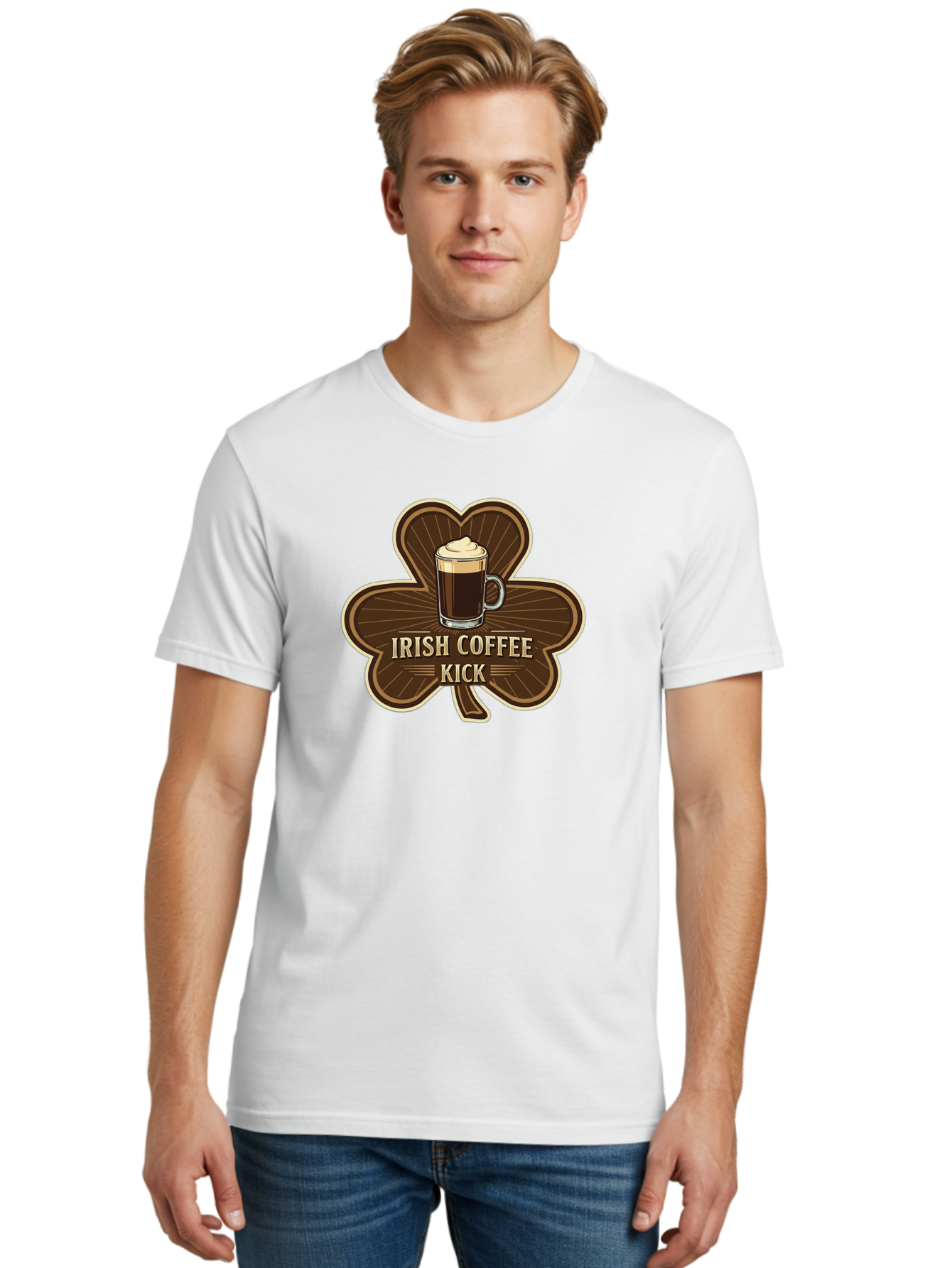 Irish-Coffee-Kick Men'S Graphic Tee, 100% Cotton, Comfortable Casual Summer Wear, Machine Washable, Irish Coffee, Coffee Kick, Coffee With Whipped Cream, Brown Cloverleaf, Energizing Beverage, Irish Heritage, Coffee Culture, Warm Drink, Bad220 24