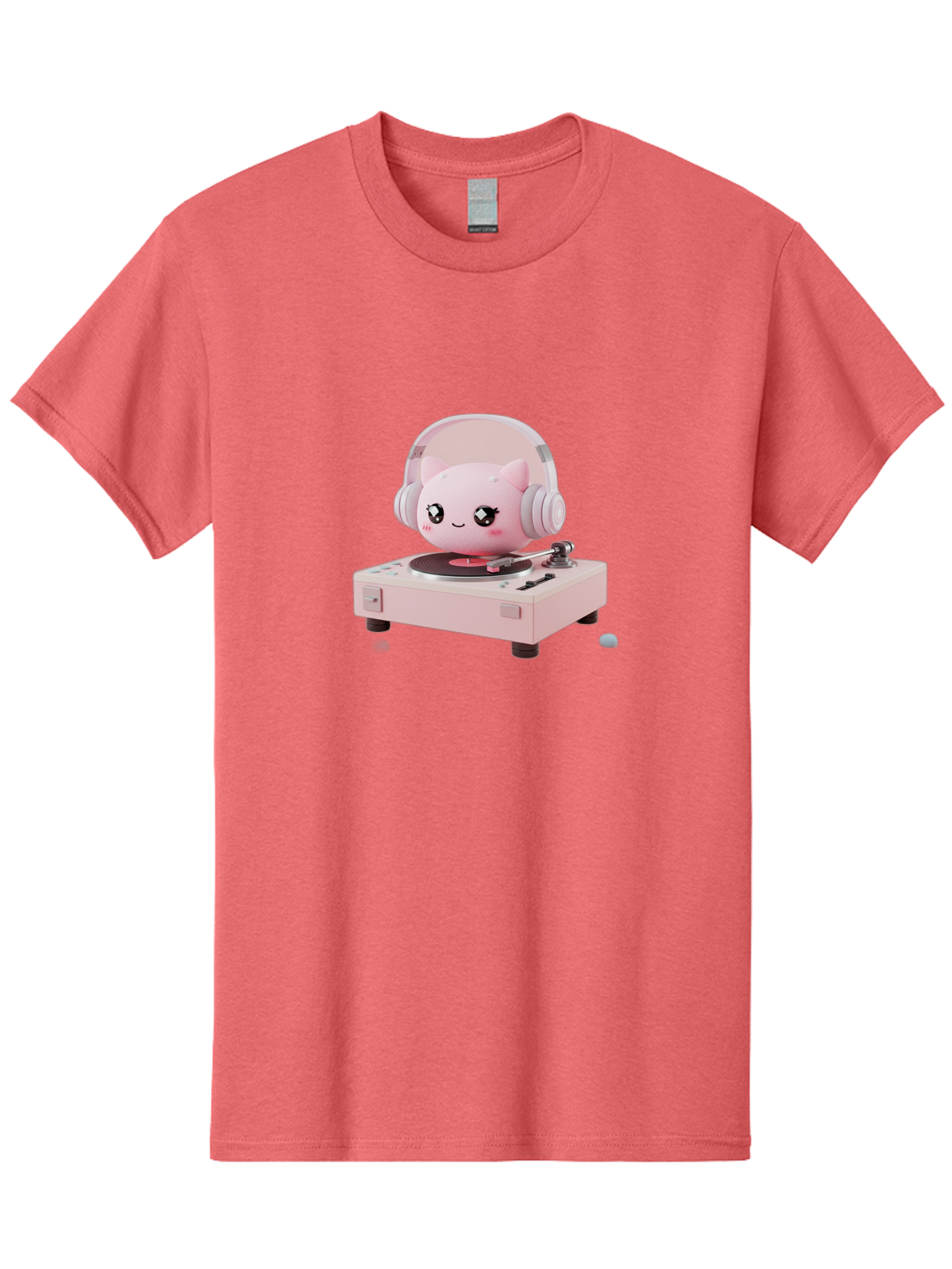 Jigglypuff-Listening-Music Men'S Graphic Tee, 100% Cotton, Comfortable Casual Summer Wear, Machine Washable, Jigglypuff Listening To Music, Pink Record Player, Pastel Colors, Cartoon Character, Retro Gaming, Nostalgic Vibes, Cute Illustration, Bad231 15