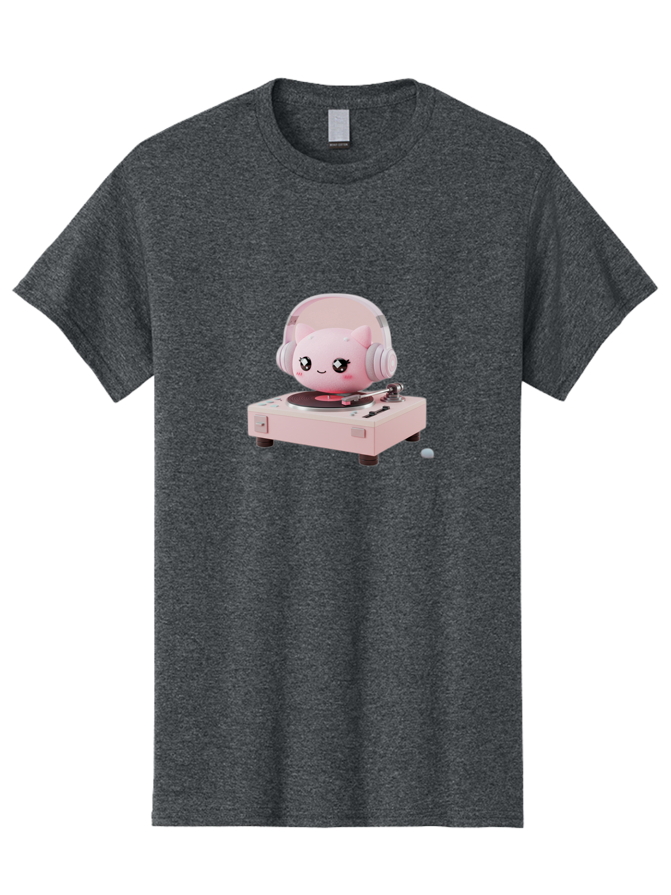 Jigglypuff-Listening-Music Men'S Graphic Tee, 100% Cotton, Comfortable Casual Summer Wear, Machine Washable, Jigglypuff Listening To Music, Pink Record Player, Pastel Colors, Cartoon Character, Retro Gaming, Nostalgic Vibes, Cute Illustration, Bad231 11