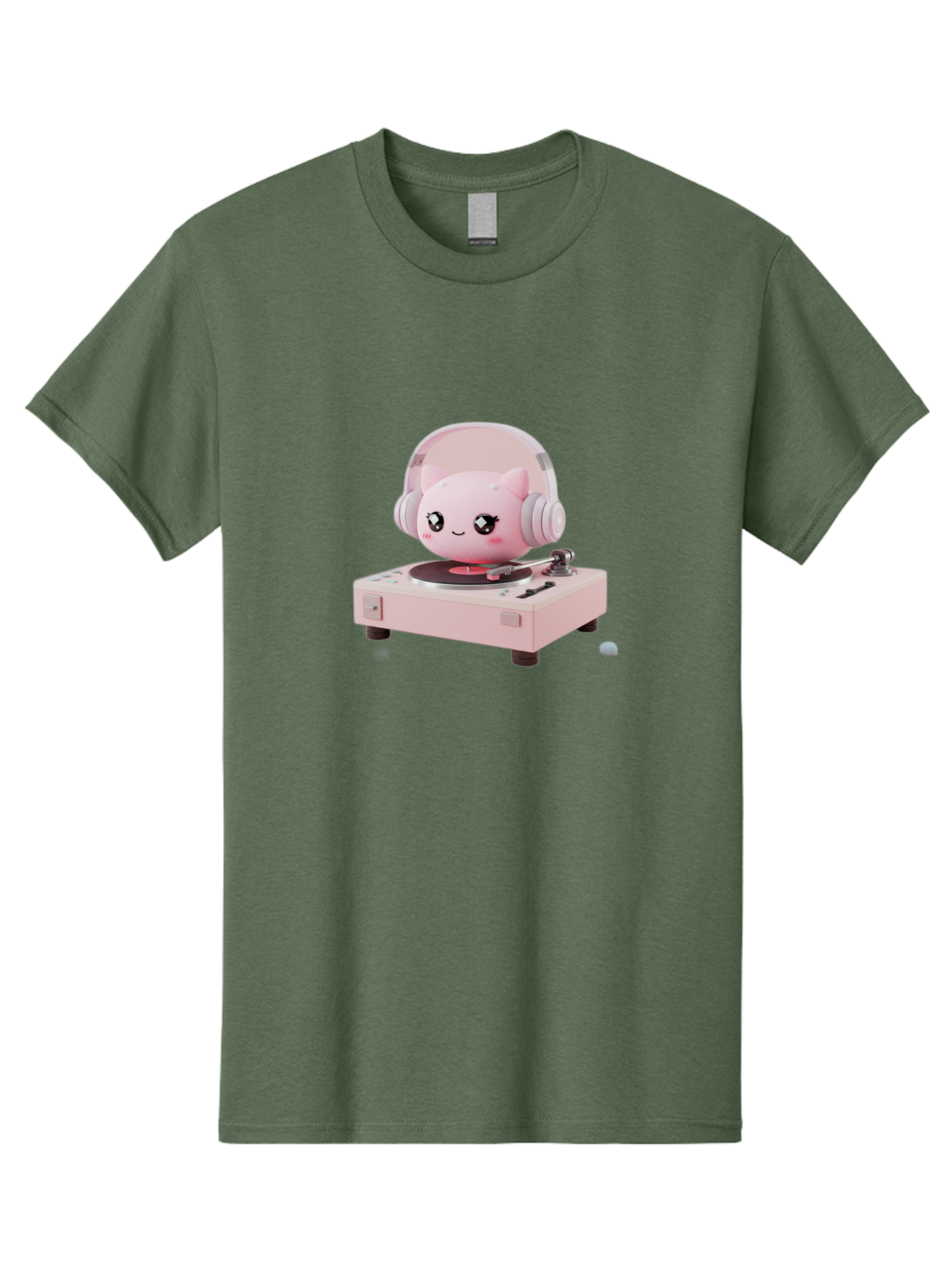 Jigglypuff-Listening-Music Men'S Graphic Tee, 100% Cotton, Comfortable Casual Summer Wear, Machine Washable, Jigglypuff Listening To Music, Pink Record Player, Pastel Colors, Cartoon Character, Retro Gaming, Nostalgic Vibes, Cute Illustration, Bad231 8