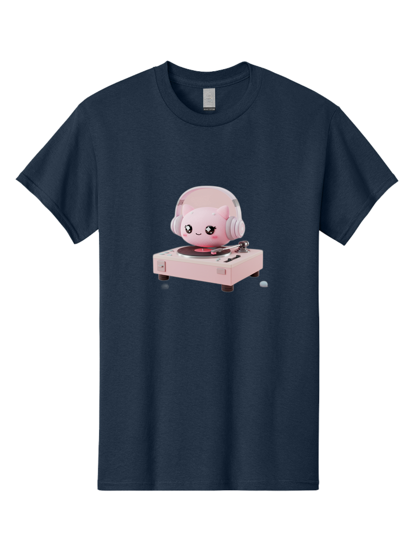 Jigglypuff-Listening-Music Men'S Graphic Tee, 100% Cotton, Comfortable Casual Summer Wear, Machine Washable, Jigglypuff Listening To Music, Pink Record Player, Pastel Colors, Cartoon Character, Retro Gaming, Nostalgic Vibes, Cute Illustration, Bad231 3