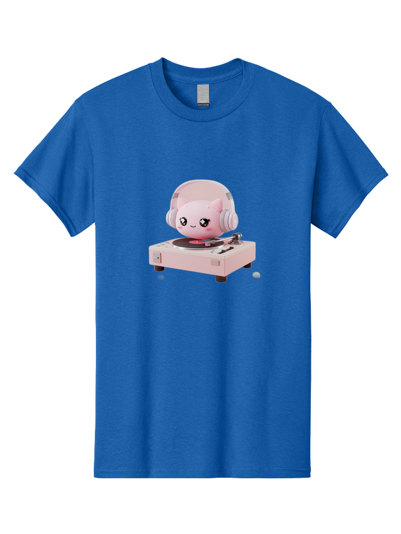 Jigglypuff-Listening-Music Men'S Graphic Tee, 100% Cotton, Comfortable Casual Summer Wear, Machine Washable, Jigglypuff Listening To Music, Pink Record Player, Pastel Colors, Cartoon Character, Retro Gaming, Nostalgic Vibes, Cute Illustration, Bad231 5