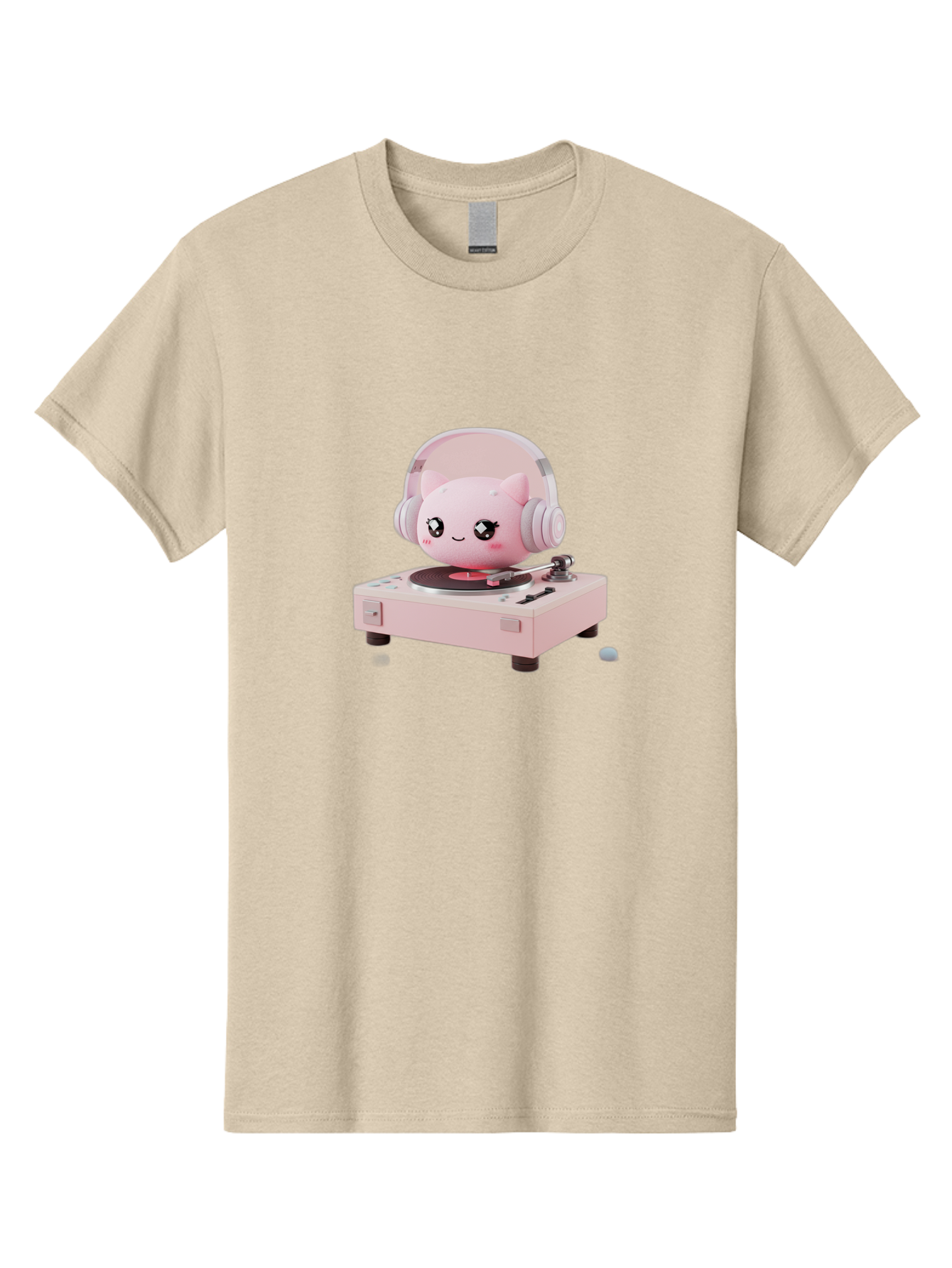 Jigglypuff-Listening-Music Men'S Graphic Tee, 100% Cotton, Comfortable Casual Summer Wear, Machine Washable, Jigglypuff Listening To Music, Pink Record Player, Pastel Colors, Cartoon Character, Retro Gaming, Nostalgic Vibes, Cute Illustration, Bad231 7