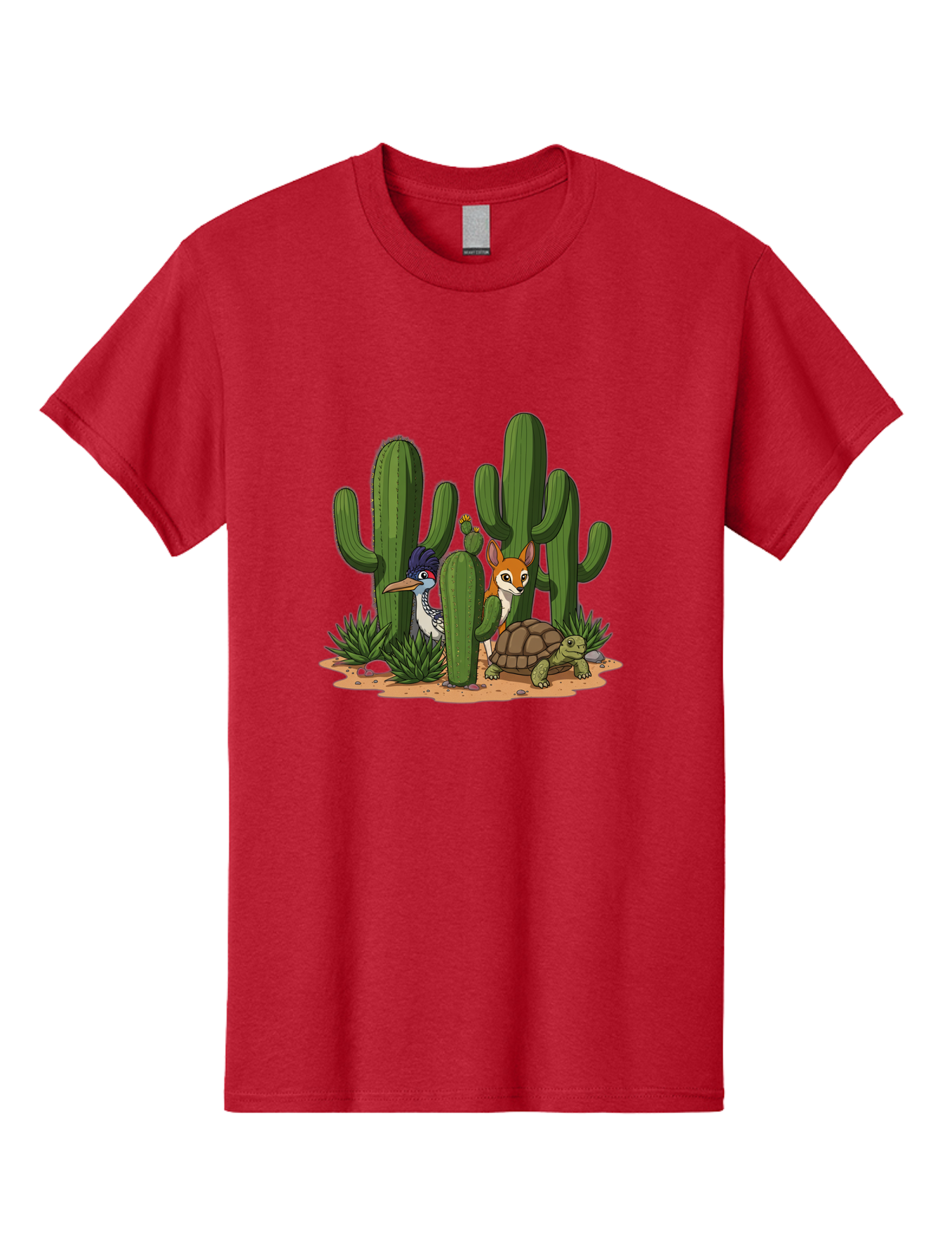 Kingfisher-Fennec-Fox-And-Turtle Men'S Graphic Tee, 100% Cotton, Comfortable Casual Summer Wear, Machine Washable, Cartoon Animals, Desert Wildlife, Cacti, Kingfisher Bird, Fennec Fox, Turtle, Desert Landscape, Wildlife Illustration, Bad252 8
