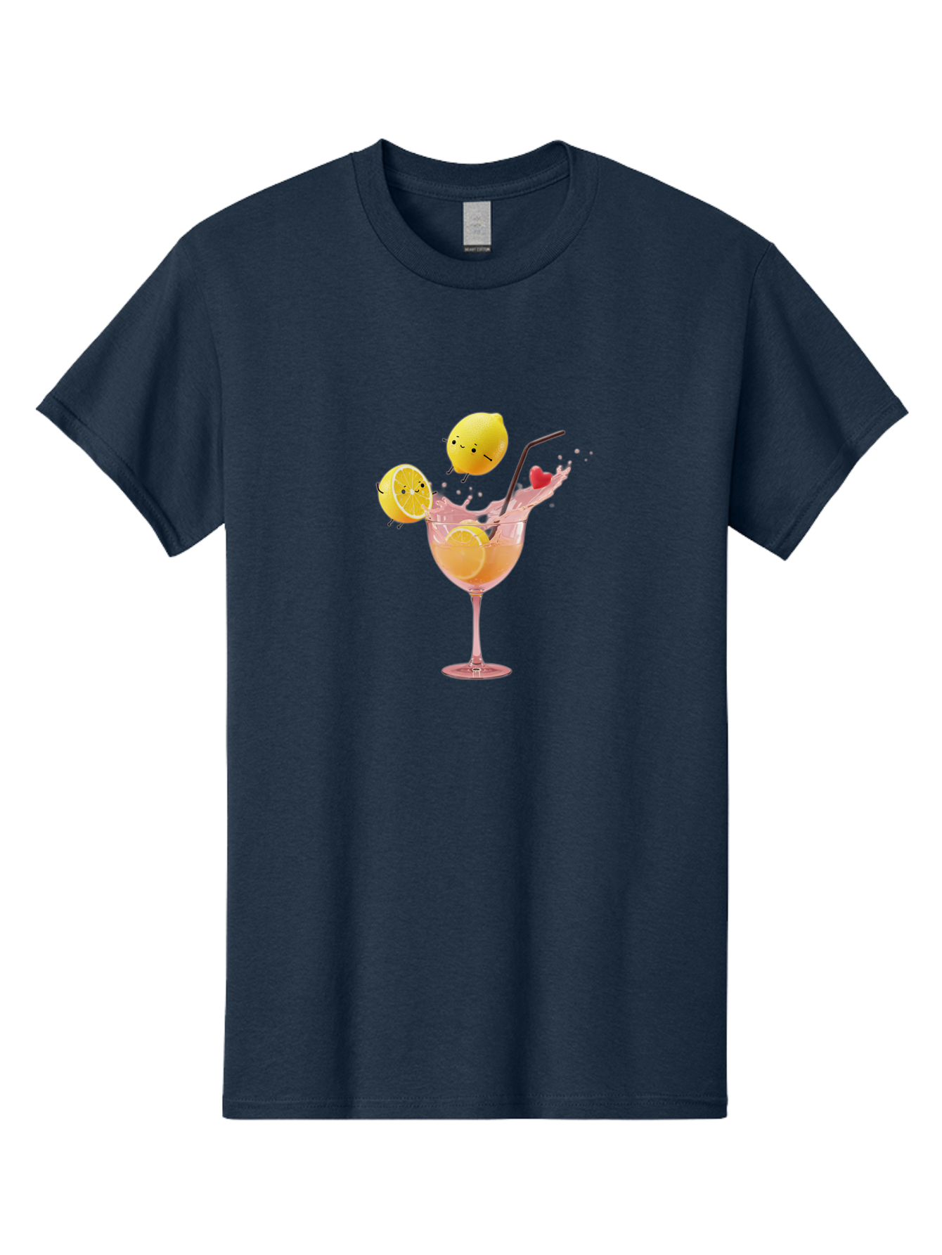Lemon-Spritzer Men'S Graphic Tee, 100% Cotton, Comfortable Casual Summer Wear, Machine Washable, Refreshing Cocktail, Lemon Slices, Pink Drink, Straw, Splashing Liquid, Citrus Fruit, Funny Characters, Cartoon Lemons, Summer Drink, Bad277 12