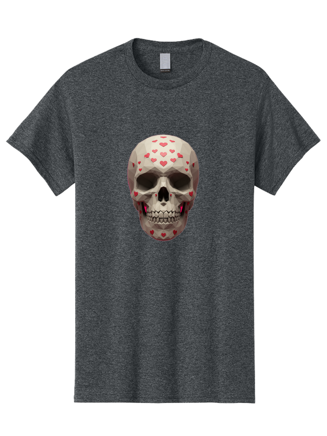 Low-Poly-Skull-With-Hearts Men'S Graphic Tee, 100% Cotton, Comfortable Casual Summer Wear, Machine Washable, Low Poly Skull, 3D Art, Heart Pattern, Red Hearts, Polygonal Design, Skull Art, Modern Art, Graphic Design, Digital Art Bad284 9