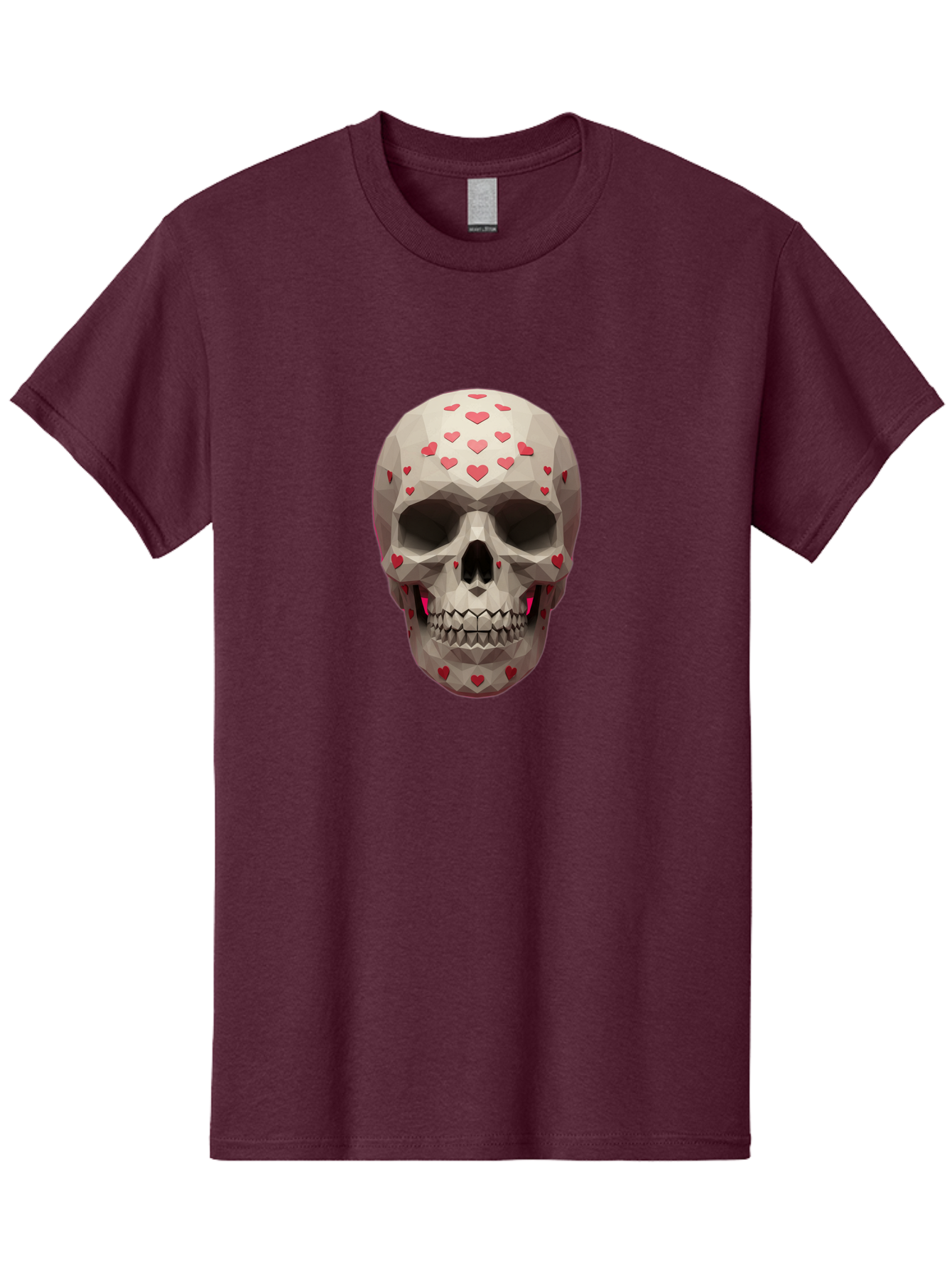 Low-Poly-Skull-With-Hearts Men'S Graphic Tee, 100% Cotton, Comfortable Casual Summer Wear, Machine Washable, Low Poly Skull, 3D Art, Heart Pattern, Red Hearts, Polygonal Design, Skull Art, Modern Art, Graphic Design, Digital Art Bad284 14