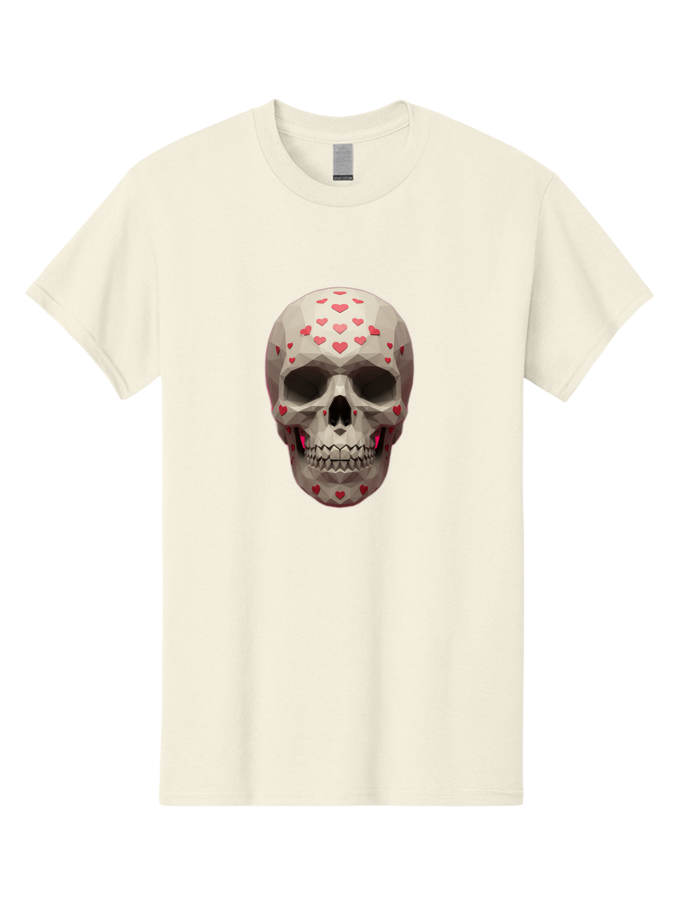 Low-Poly-Skull-With-Hearts Men'S Graphic Tee, 100% Cotton, Comfortable Casual Summer Wear, Machine Washable, Low Poly Skull, 3D Art, Heart Pattern, Red Hearts, Polygonal Design, Skull Art, Modern Art, Graphic Design, Digital Art Bad284 2