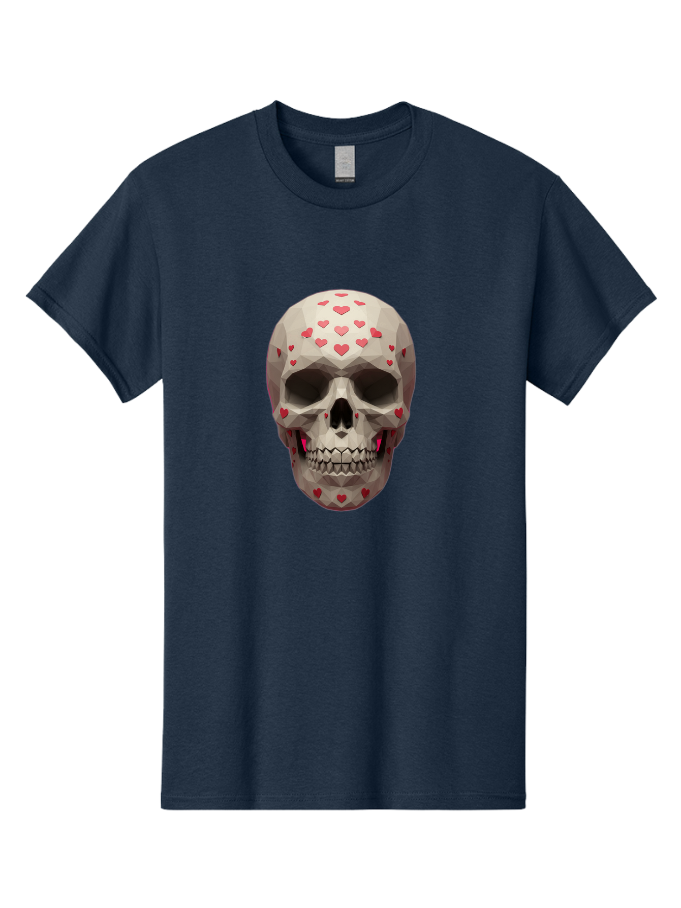 Low-Poly-Skull-With-Hearts Men'S Graphic Tee, 100% Cotton, Comfortable Casual Summer Wear, Machine Washable, Low Poly Skull, 3D Art, Heart Pattern, Red Hearts, Polygonal Design, Skull Art, Modern Art, Graphic Design, Digital Art Bad284 5