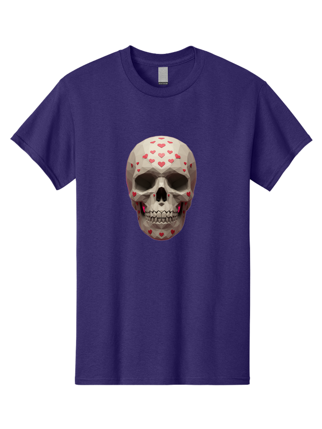 Low-Poly-Skull-With-Hearts Men'S Graphic Tee, 100% Cotton, Comfortable Casual Summer Wear, Machine Washable, Low Poly Skull, 3D Art, Heart Pattern, Red Hearts, Polygonal Design, Skull Art, Modern Art, Graphic Design, Digital Art Bad284 10