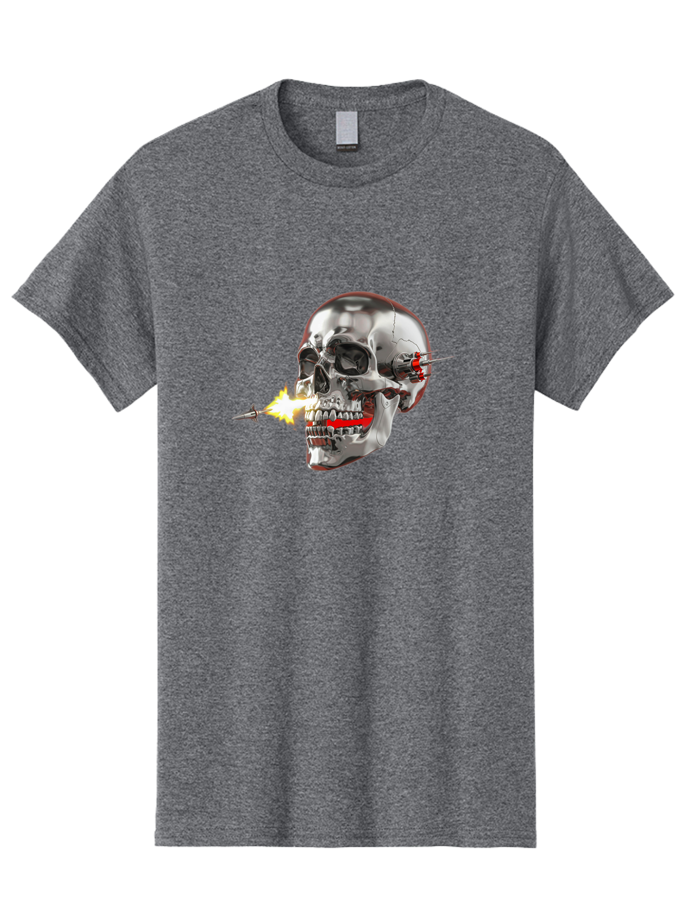 Metal-Skull Men'S Graphic Tee, 100% Cotton, Comfortable Casual Summer Wear, Machine Washable, Metal Skull, Robotic Skull, Futuristic Design, Cybernetic Enhancements, Metallic Finish, Sharp Teeth, Red Accents, Sci-Fi Element, Metal Implants, Bad317 9