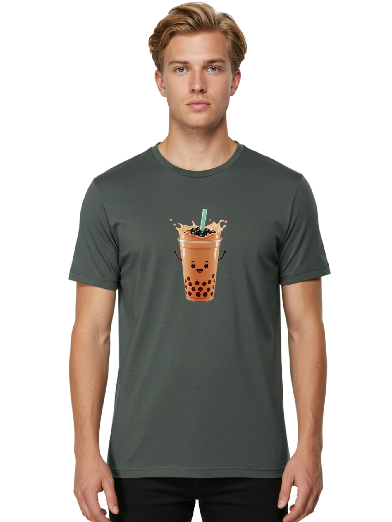 Milk-Tea Men'S Graphic Tee, 100% Cotton, Comfortable Casual Summer Wear, Machine Washable, Boba Tea, Milk Tea, Tapioca Pearls, Bubble Tea, Cartoon Character, Cute Drink, Fun Beverage, Refreshing Tea, Sweet Treat, Tea Lover Bad321 19
