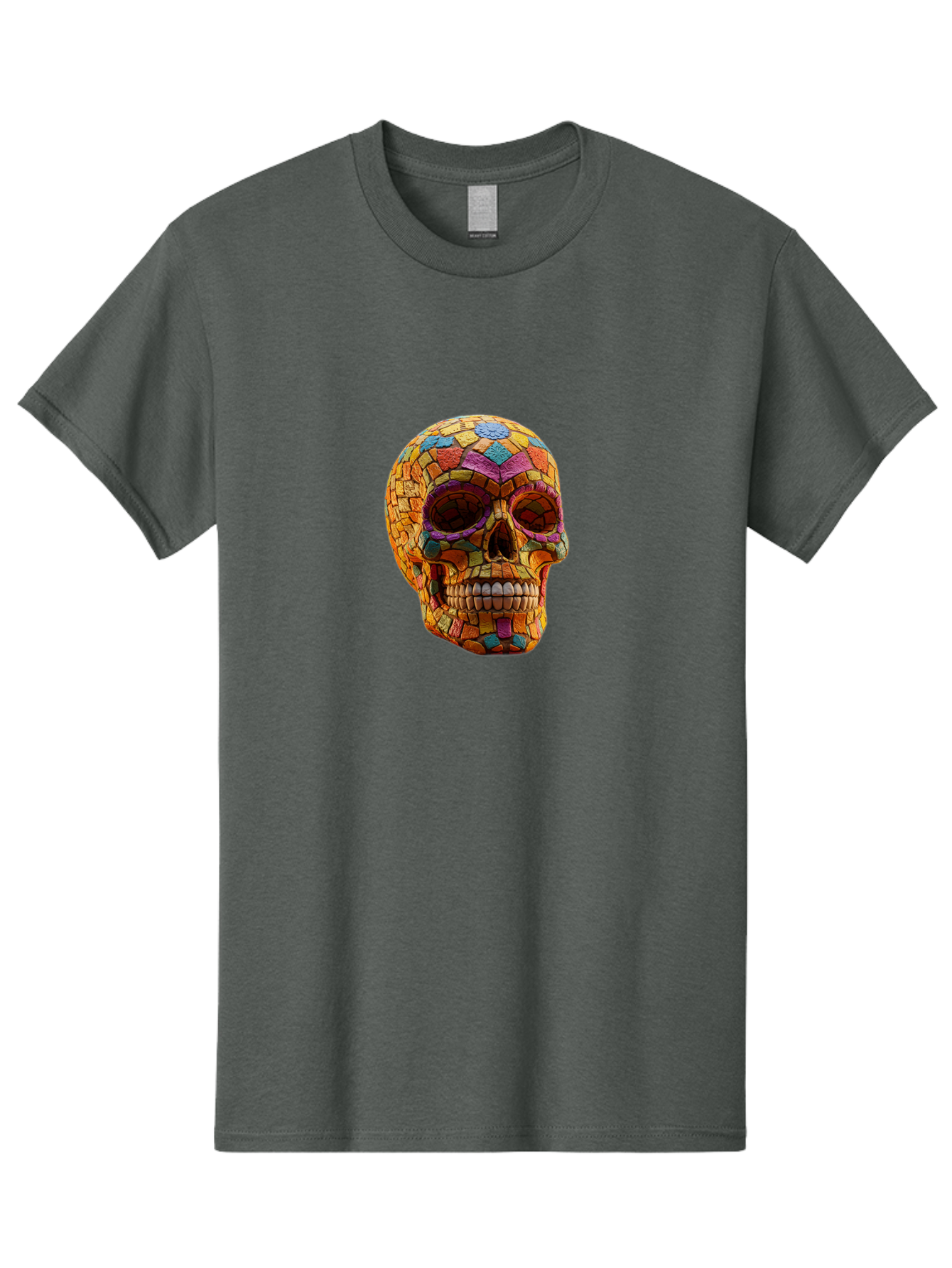 Mosaic-Sugar-Skull Men'S Graphic Tee, 100% Cotton, Comfortable Casual Summer Wear, Machine Washable, Sugar Skull, Mosaic Art, Colorful Tiles, Vibrant Colors, Festive Decoration, Day Of The Dead, Cultural Heritage, Folk Art, Skull Decoration Bad339 5