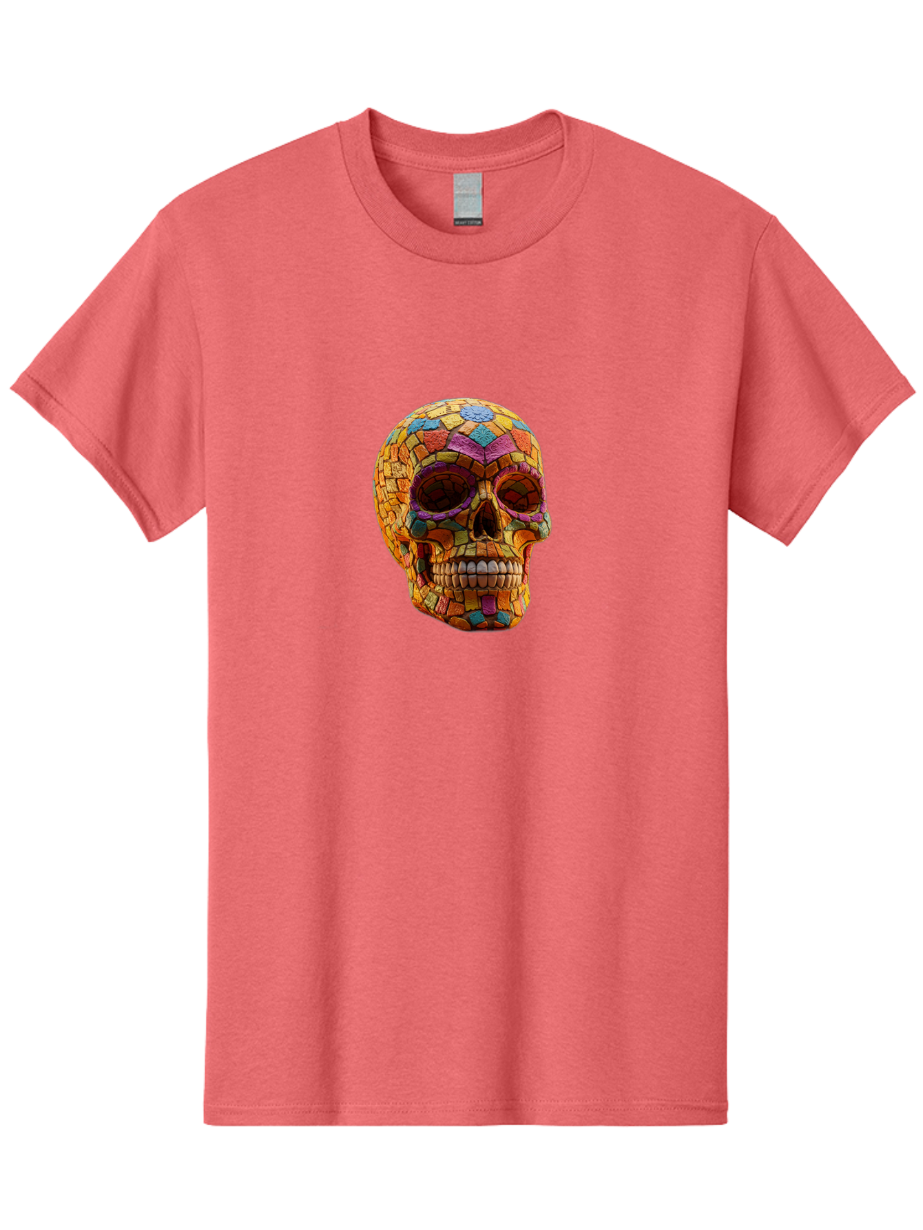 Mosaic-Sugar-Skull Men'S Graphic Tee, 100% Cotton, Comfortable Casual Summer Wear, Machine Washable, Sugar Skull, Mosaic Art, Colorful Tiles, Vibrant Colors, Festive Decoration, Day Of The Dead, Cultural Heritage, Folk Art, Skull Decoration Bad339 4