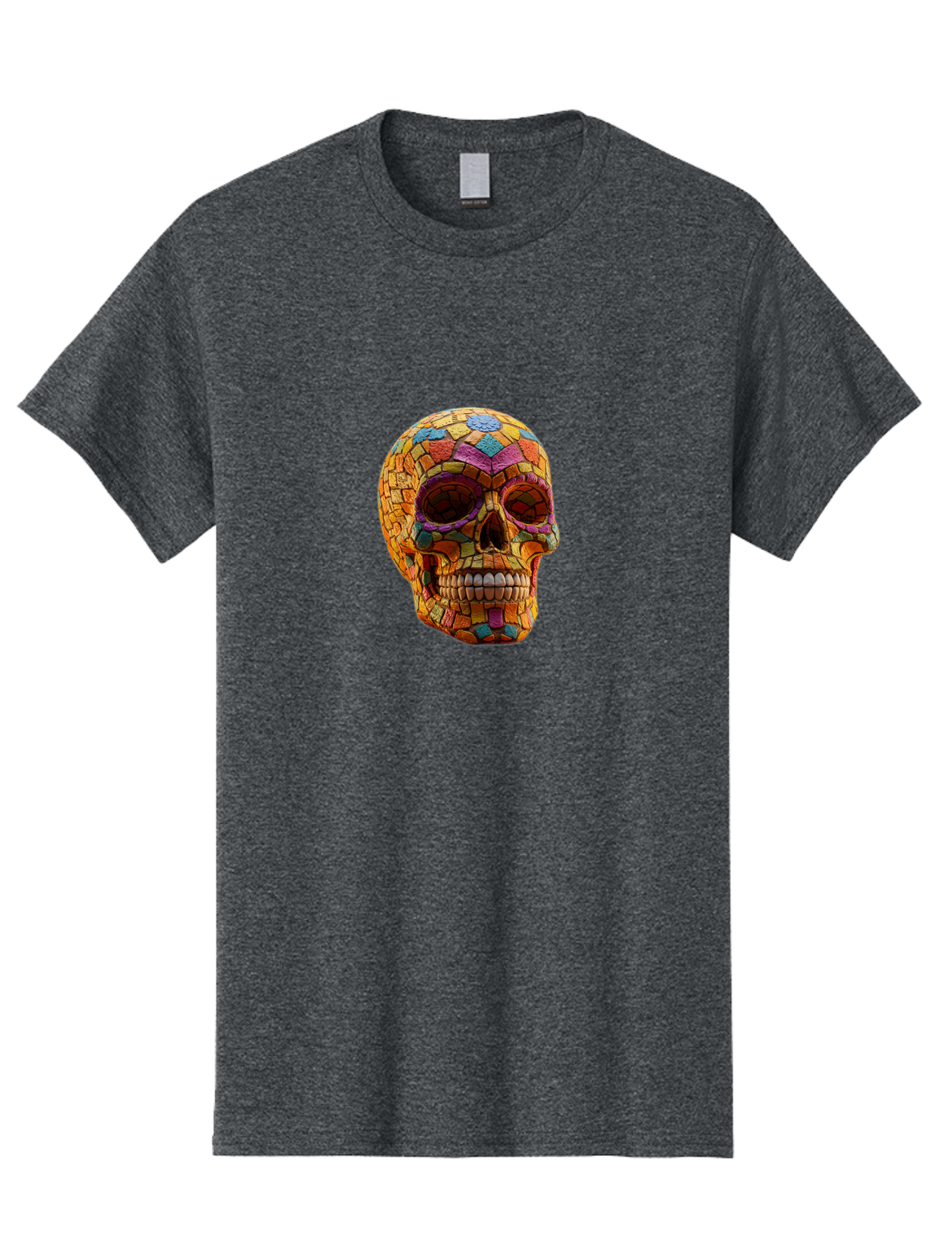 Mosaic-Sugar-Skull Men'S Graphic Tee, 100% Cotton, Comfortable Casual Summer Wear, Machine Washable, Sugar Skull, Mosaic Art, Colorful Tiles, Vibrant Colors, Festive Decoration, Day Of The Dead, Cultural Heritage, Folk Art, Skull Decoration Bad339 1