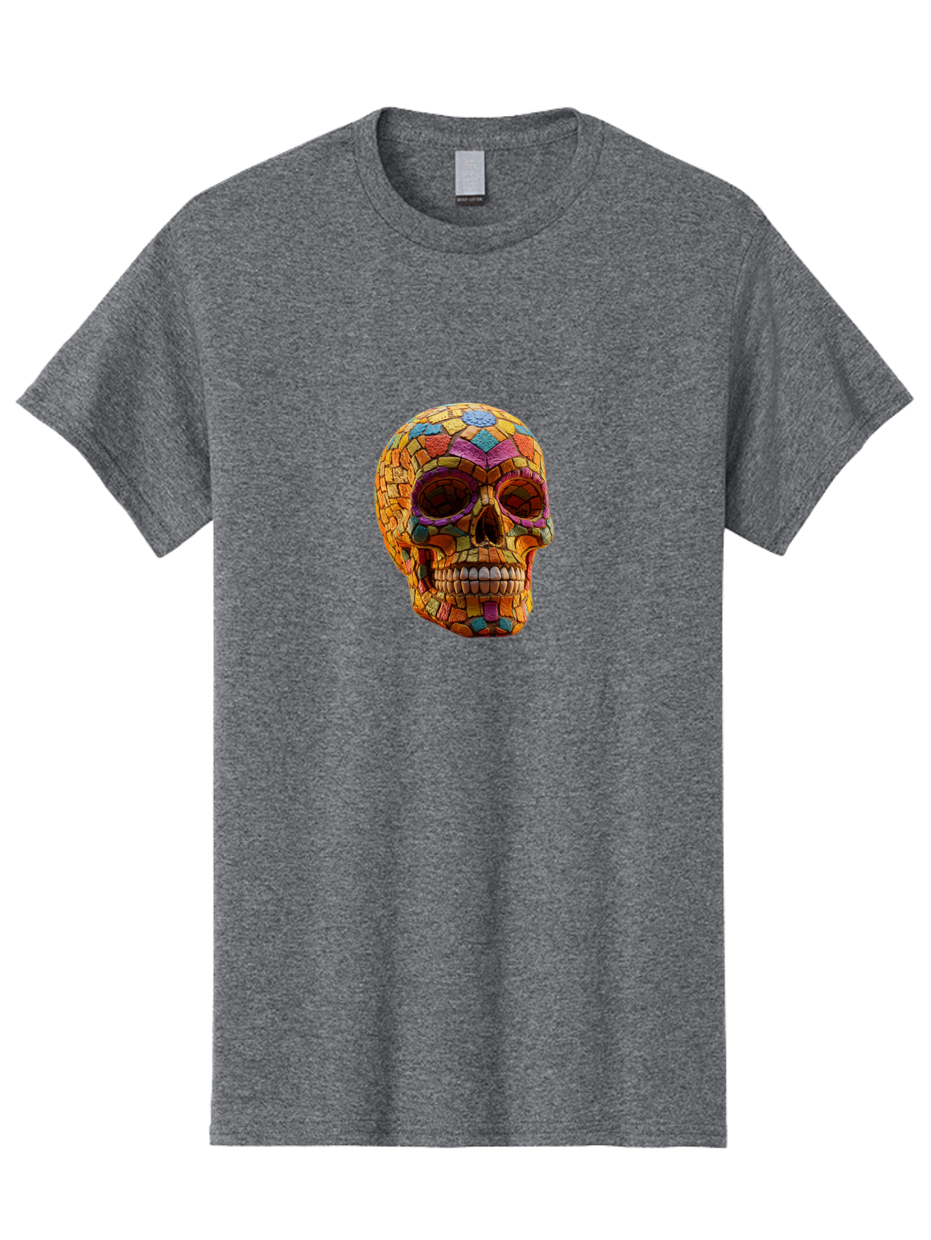 Mosaic-Sugar-Skull Men'S Graphic Tee, 100% Cotton, Comfortable Casual Summer Wear, Machine Washable, Sugar Skull, Mosaic Art, Colorful Tiles, Vibrant Colors, Festive Decoration, Day Of The Dead, Cultural Heritage, Folk Art, Skull Decoration Bad339 12