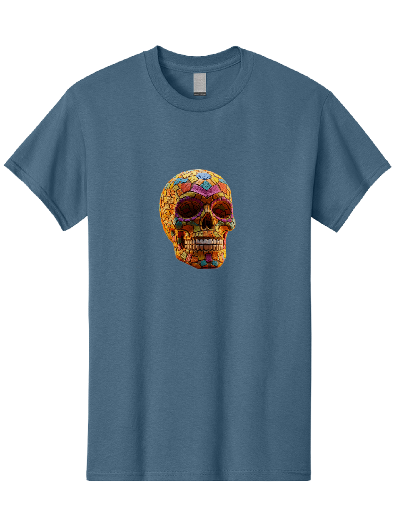 Mosaic-Sugar-Skull Men'S Graphic Tee, 100% Cotton, Comfortable Casual Summer Wear, Machine Washable, Sugar Skull, Mosaic Art, Colorful Tiles, Vibrant Colors, Festive Decoration, Day Of The Dead, Cultural Heritage, Folk Art, Skull Decoration Bad339 11
