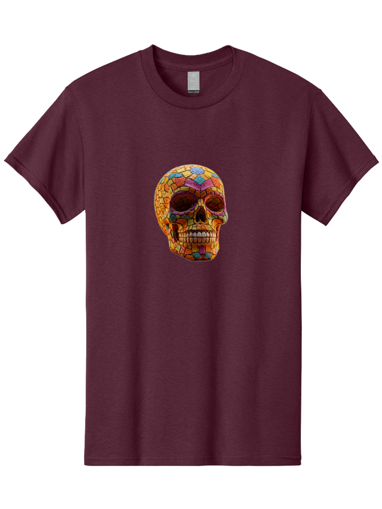 Mosaic-Sugar-Skull Men'S Graphic Tee, 100% Cotton, Comfortable Casual Summer Wear, Machine Washable, Sugar Skull, Mosaic Art, Colorful Tiles, Vibrant Colors, Festive Decoration, Day Of The Dead, Cultural Heritage, Folk Art, Skull Decoration Bad339 14