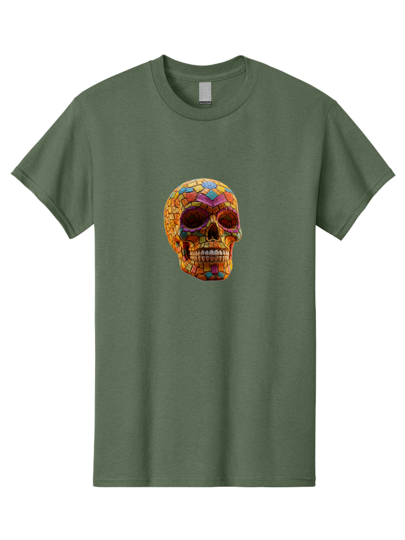 Mosaic-Sugar-Skull Men'S Graphic Tee, 100% Cotton, Comfortable Casual Summer Wear, Machine Washable, Sugar Skull, Mosaic Art, Colorful Tiles, Vibrant Colors, Festive Decoration, Day Of The Dead, Cultural Heritage, Folk Art, Skull Decoration Bad339 6