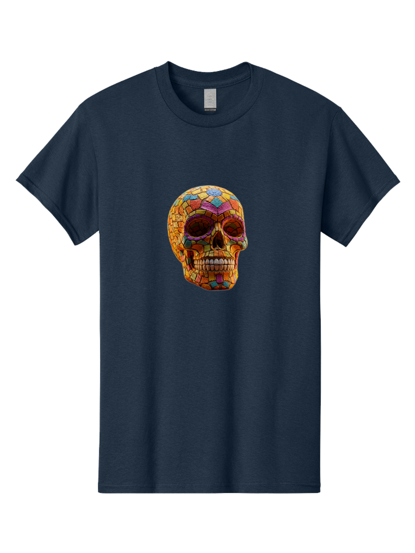 Mosaic-Sugar-Skull Men'S Graphic Tee, 100% Cotton, Comfortable Casual Summer Wear, Machine Washable, Sugar Skull, Mosaic Art, Colorful Tiles, Vibrant Colors, Festive Decoration, Day Of The Dead, Cultural Heritage, Folk Art, Skull Decoration Bad339 9