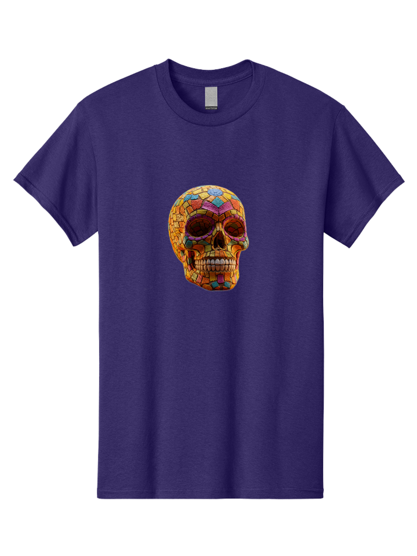 Mosaic-Sugar-Skull Men'S Graphic Tee, 100% Cotton, Comfortable Casual Summer Wear, Machine Washable, Sugar Skull, Mosaic Art, Colorful Tiles, Vibrant Colors, Festive Decoration, Day Of The Dead, Cultural Heritage, Folk Art, Skull Decoration Bad339 7