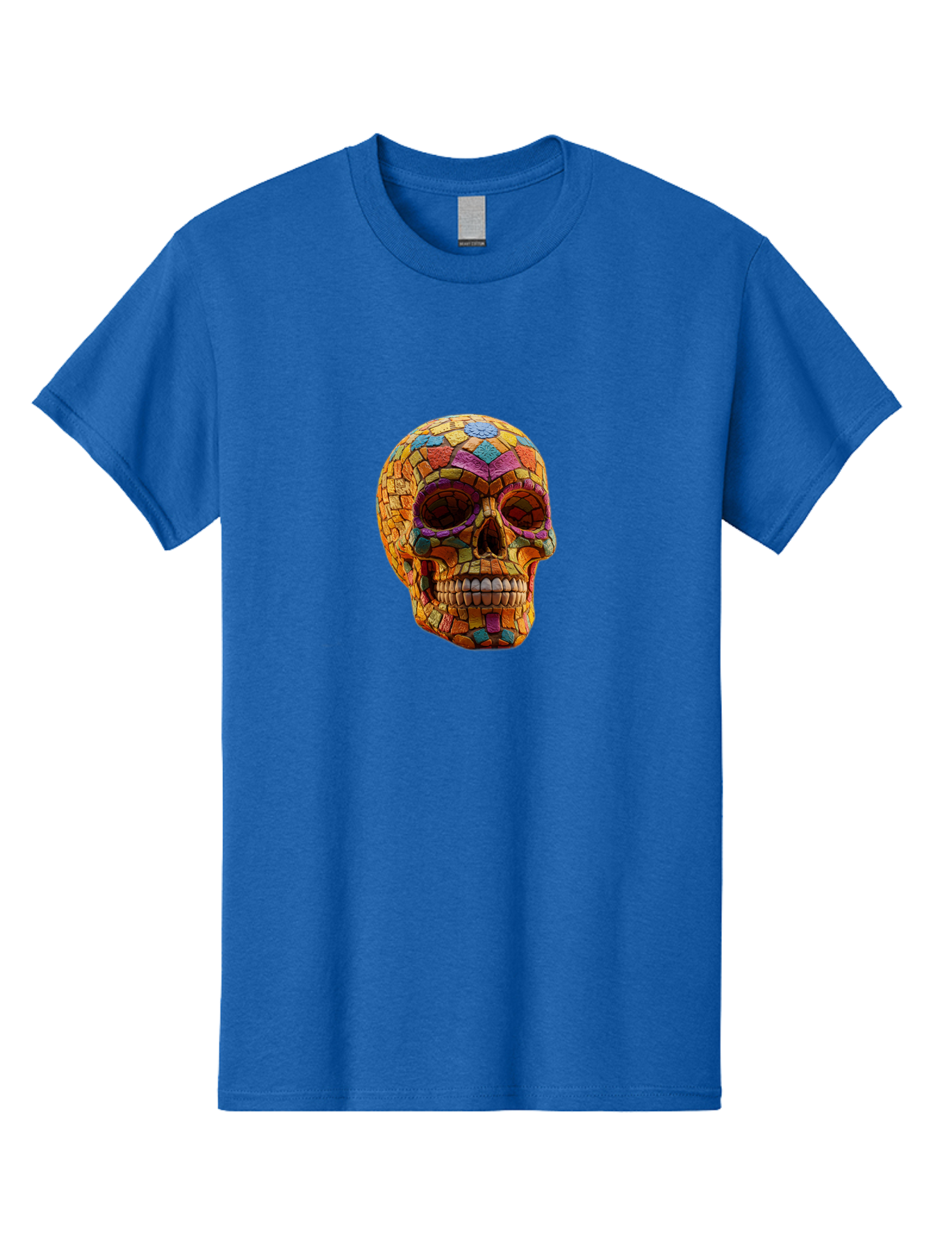 Mosaic-Sugar-Skull Men'S Graphic Tee, 100% Cotton, Comfortable Casual Summer Wear, Machine Washable, Sugar Skull, Mosaic Art, Colorful Tiles, Vibrant Colors, Festive Decoration, Day Of The Dead, Cultural Heritage, Folk Art, Skull Decoration Bad339 13