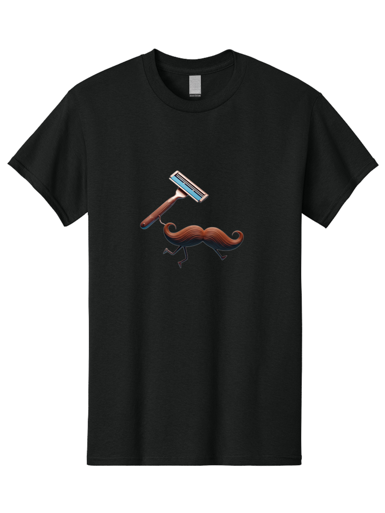Mustache-Being-Carried-By-Razor Men'S Graphic Tee, 100% Cotton, Comfortable Casual Summer Wear, Machine Washable, Cartoon Mustache, Razor Shaving Mustache, Humorous Illustration, Shaving Concept, Funny Mustache, Razor Blade, Quirky Design, Bad347 15