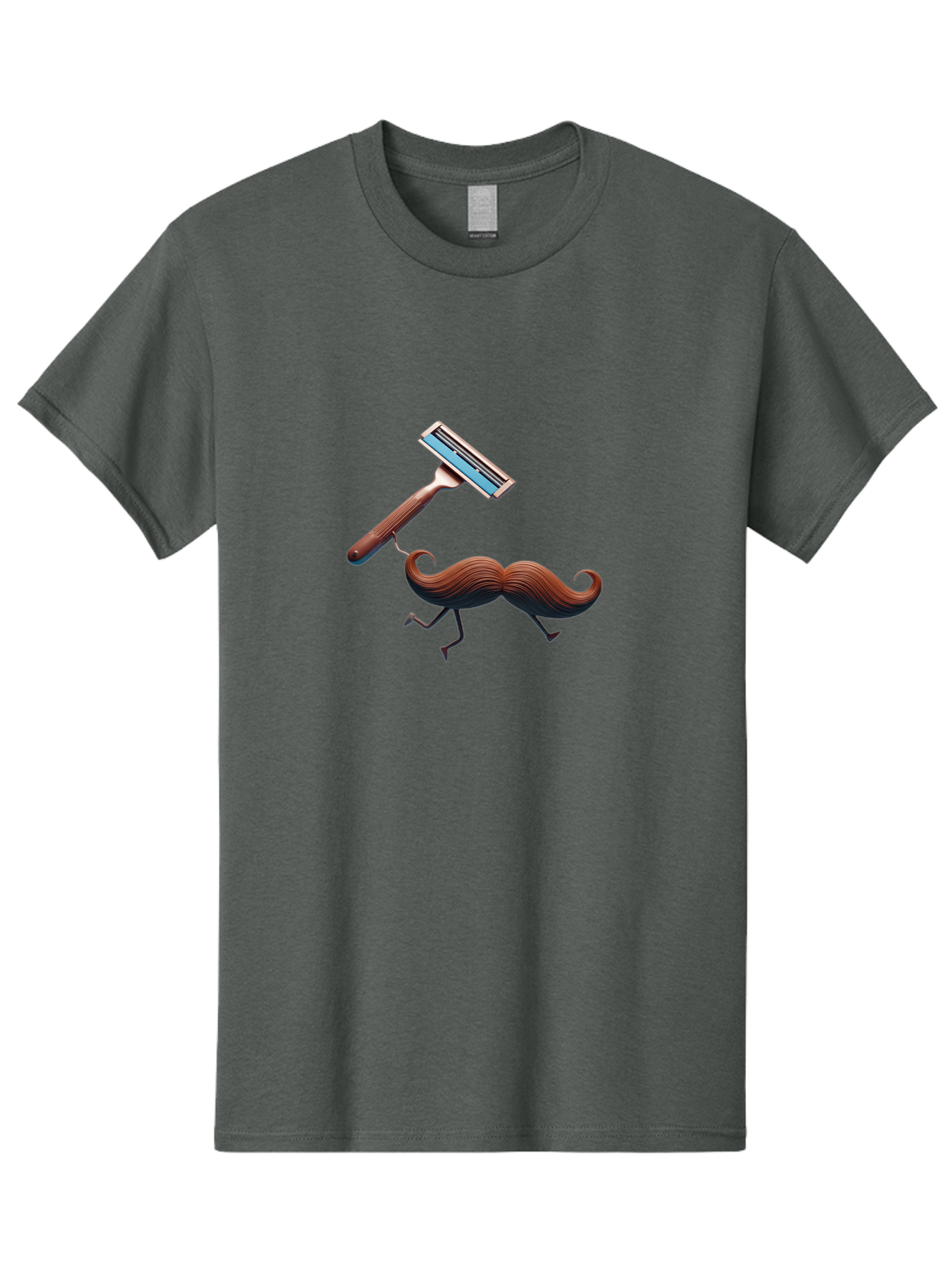 Mustache-Being-Carried-By-Razor Men'S Graphic Tee, 100% Cotton, Comfortable Casual Summer Wear, Machine Washable, Cartoon Mustache, Razor Shaving Mustache, Humorous Illustration, Shaving Concept, Funny Mustache, Razor Blade, Quirky Design, Bad347 4
