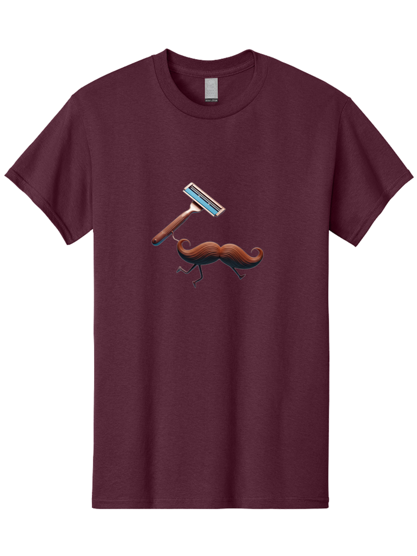 Mustache-Being-Carried-By-Razor Men'S Graphic Tee, 100% Cotton, Comfortable Casual Summer Wear, Machine Washable, Cartoon Mustache, Razor Shaving Mustache, Humorous Illustration, Shaving Concept, Funny Mustache, Razor Blade, Quirky Design, Bad347 7