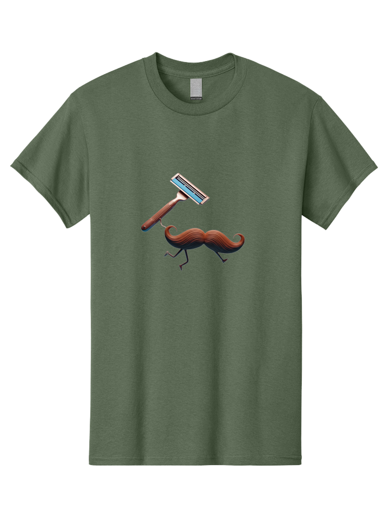 Mustache-Being-Carried-By-Razor Men'S Graphic Tee, 100% Cotton, Comfortable Casual Summer Wear, Machine Washable, Cartoon Mustache, Razor Shaving Mustache, Humorous Illustration, Shaving Concept, Funny Mustache, Razor Blade, Quirky Design, Bad347 11