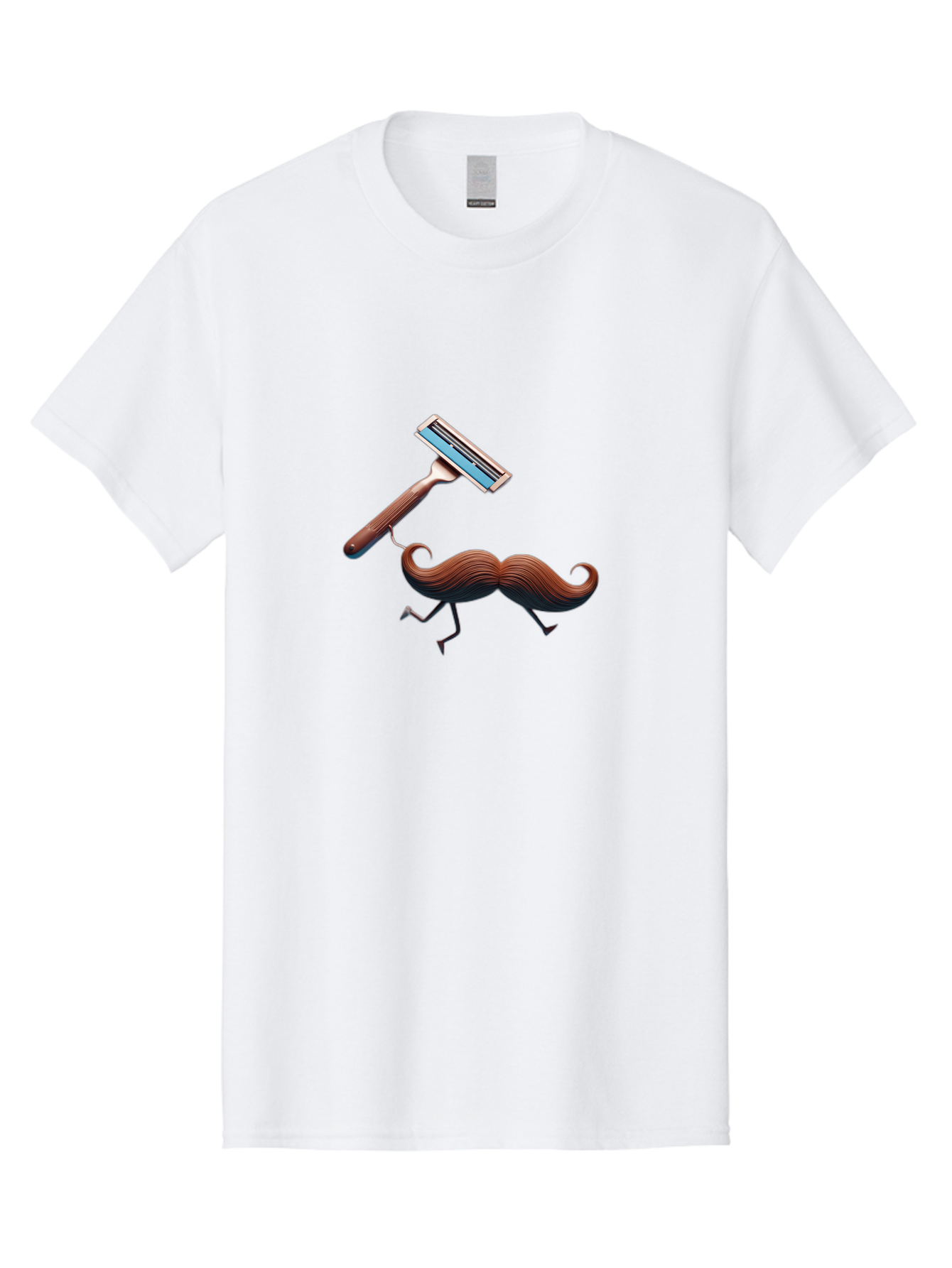 Mustache-Being-Carried-By-Razor Men'S Graphic Tee, 100% Cotton, Comfortable Casual Summer Wear, Machine Washable, Cartoon Mustache, Razor Shaving Mustache, Humorous Illustration, Shaving Concept, Funny Mustache, Razor Blade, Quirky Design, Bad347 9
