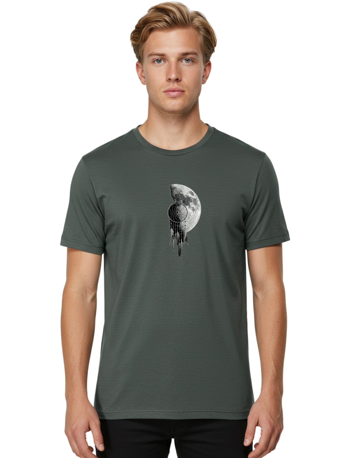 Nautilus-Moon Men'S Graphic Tee, 100% Cotton, Comfortable Casual Summer Wear, Machine Washable, Jellyfish, Moon, Lunar Cycle, Ocean Creatures, Surreal Art, Mystical Imagery, Ethereal Atmosphere, Abstract Design, Monochrome Illustration Bad356 21