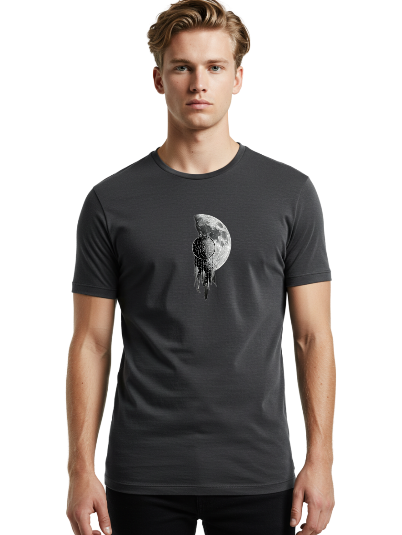 Nautilus-Moon Men'S Graphic Tee, 100% Cotton, Comfortable Casual Summer Wear, Machine Washable, Jellyfish, Moon, Lunar Cycle, Ocean Creatures, Surreal Art, Mystical Imagery, Ethereal Atmosphere, Abstract Design, Monochrome Illustration Bad356 17