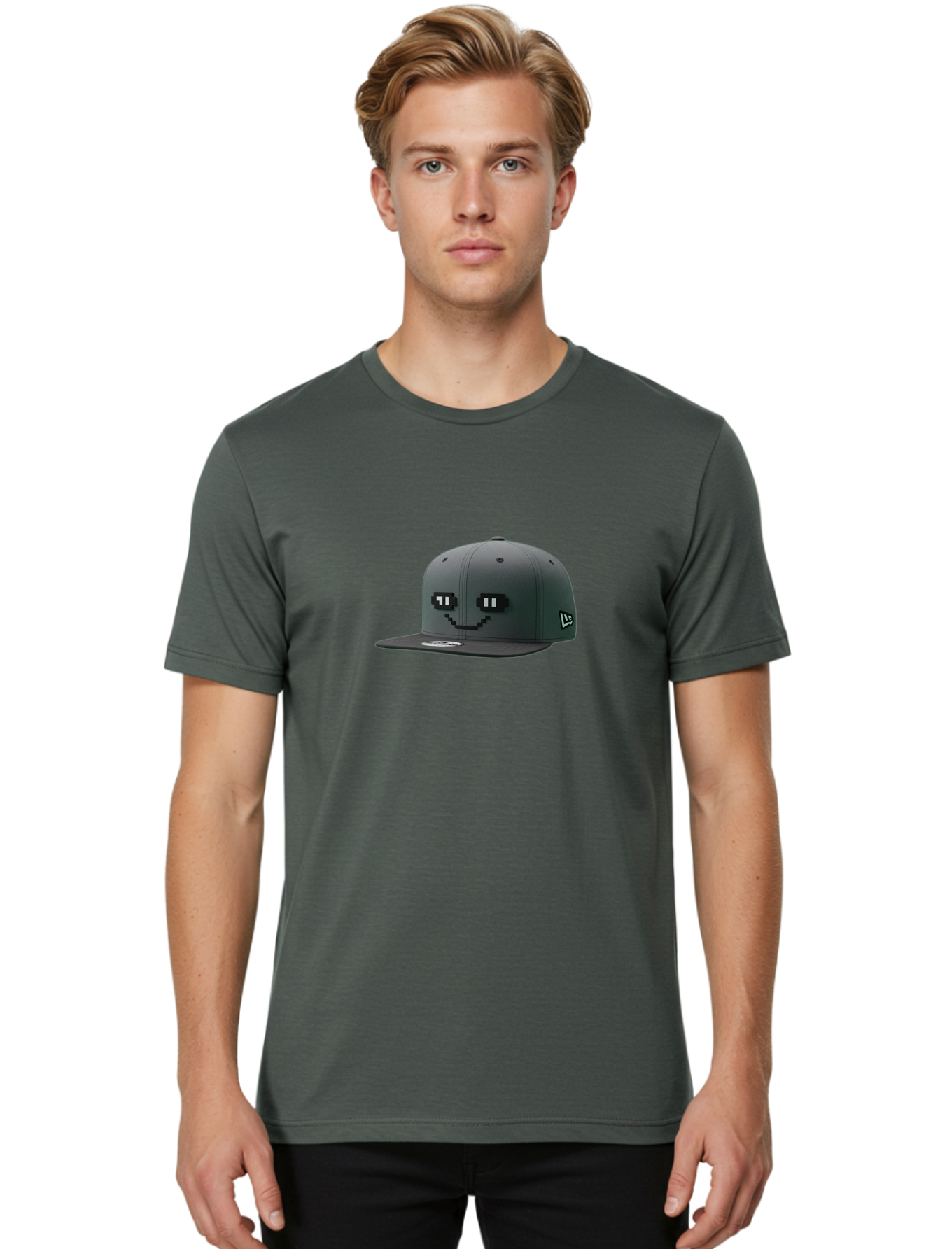 New-Era-Cap-1 Men'S Graphic Tee, 100% Cotton, Comfortable Casual Summer Wear, Machine Washable, Black Snapback Hat, Pac-Man Design, Pixel Art, Gaming Accessory, Streetwear Fashion, Trendy Apparel, Casual Wear, Black Cap Bad366 21