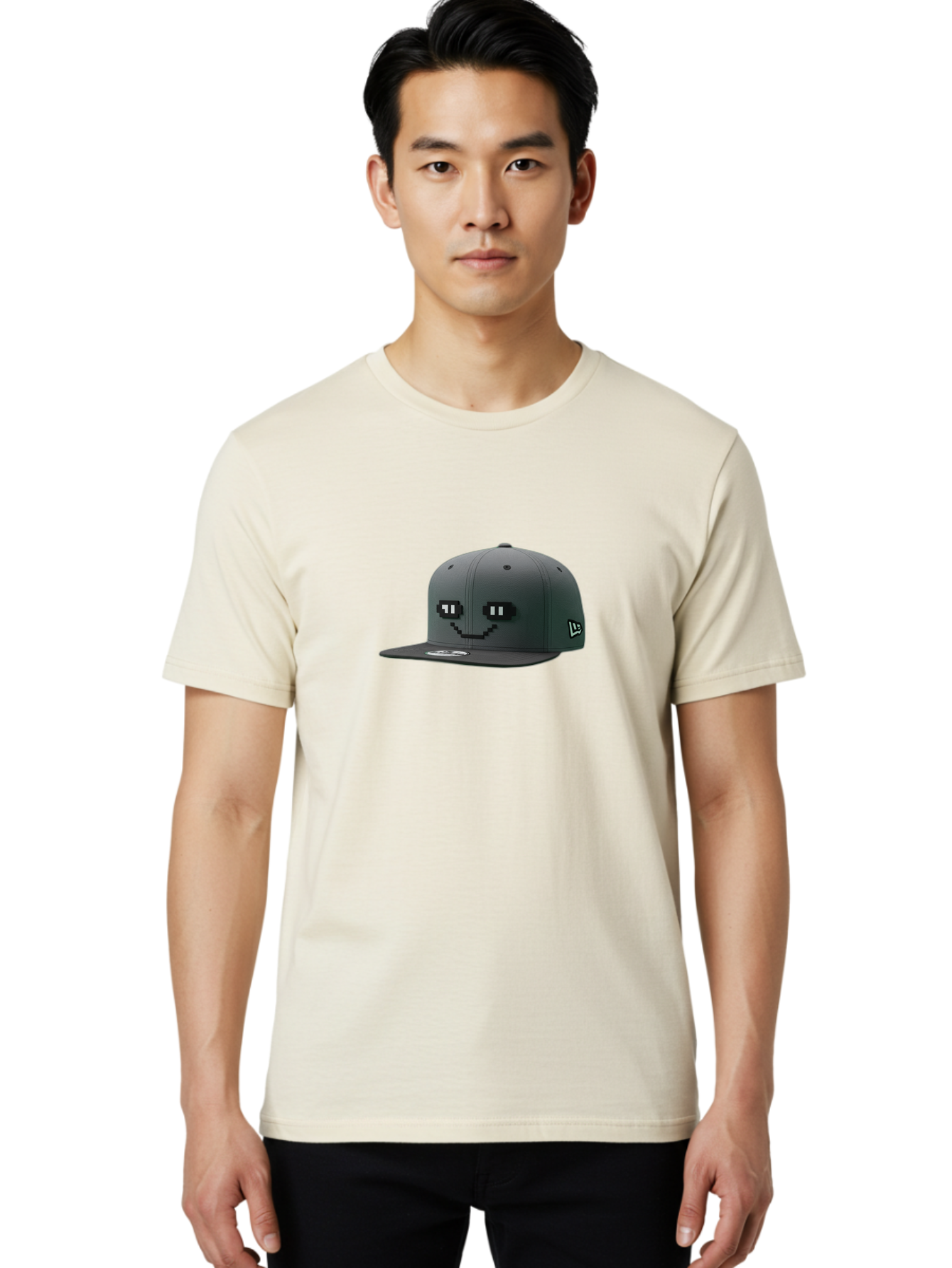 New-Era-Cap-1 Men'S Graphic Tee, 100% Cotton, Comfortable Casual Summer Wear, Machine Washable, Black Snapback Hat, Pac-Man Design, Pixel Art, Gaming Accessory, Streetwear Fashion, Trendy Apparel, Casual Wear, Black Cap Bad366 22