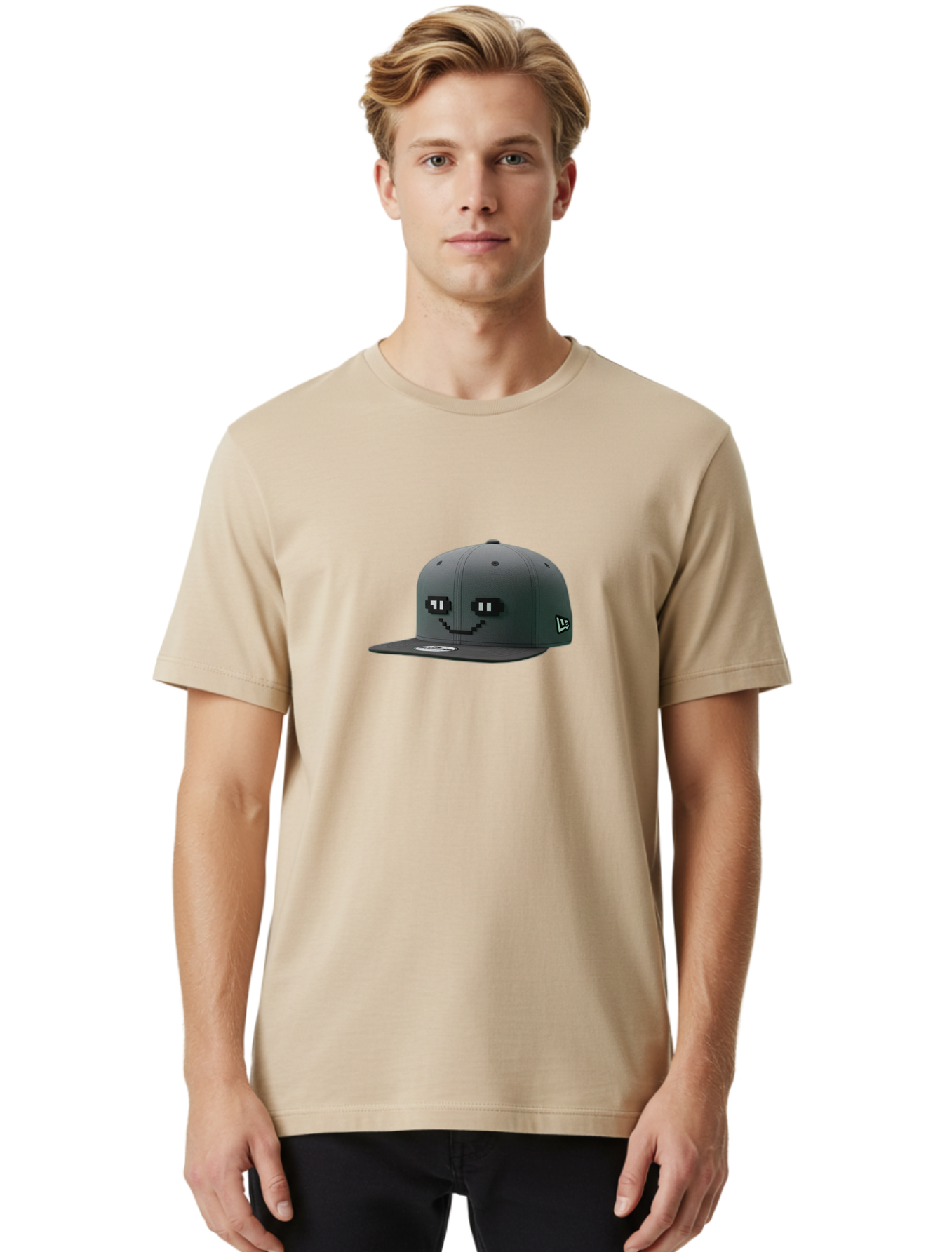 New-Era-Cap-1 Men'S Graphic Tee, 100% Cotton, Comfortable Casual Summer Wear, Machine Washable, Black Snapback Hat, Pac-Man Design, Pixel Art, Gaming Accessory, Streetwear Fashion, Trendy Apparel, Casual Wear, Black Cap Bad366 25
