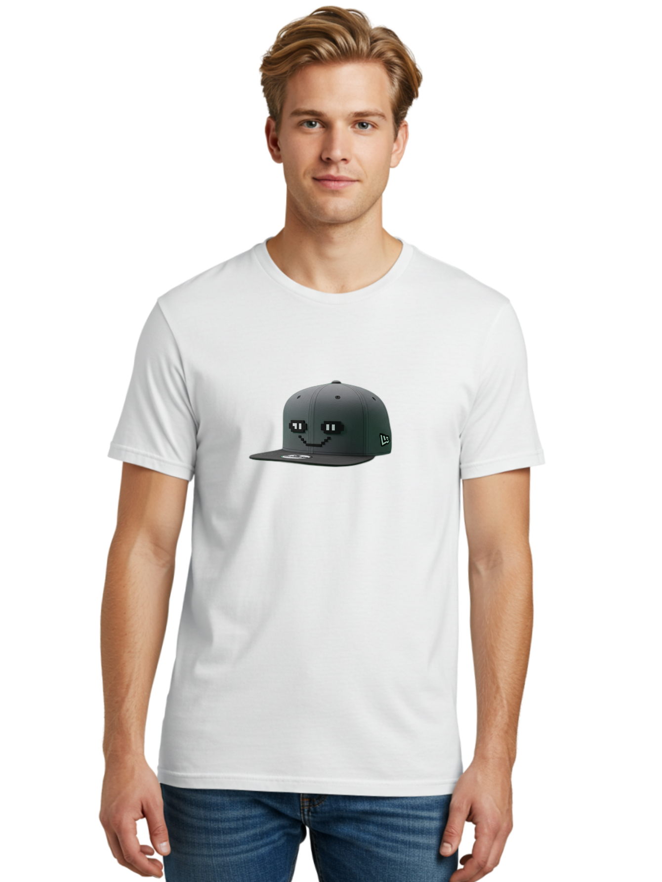 New-Era-Cap-1 Men'S Graphic Tee, 100% Cotton, Comfortable Casual Summer Wear, Machine Washable, Black Snapback Hat, Pac-Man Design, Pixel Art, Gaming Accessory, Streetwear Fashion, Trendy Apparel, Casual Wear, Black Cap Bad366 18