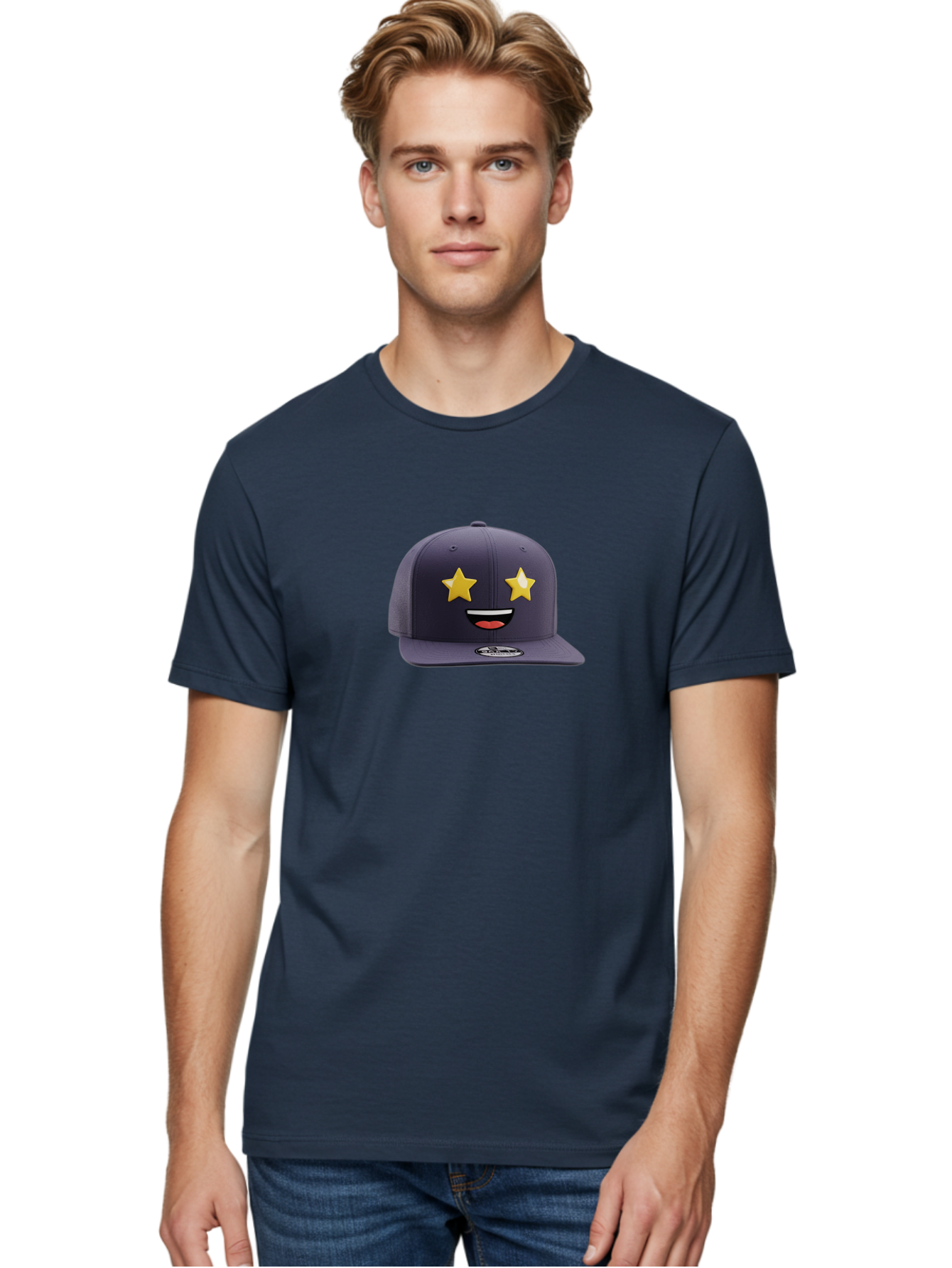 New-Era-Cap Men'S Graphic Tee, 100% Cotton, Comfortable Casual Summer Wear, Machine Washable, Baseball Cap, Emoji Face, Star Eyes, Smiling Mouth, Streetwear Fashion, Casual Style, Sports Headwear, Logo Sticker Bad368 20