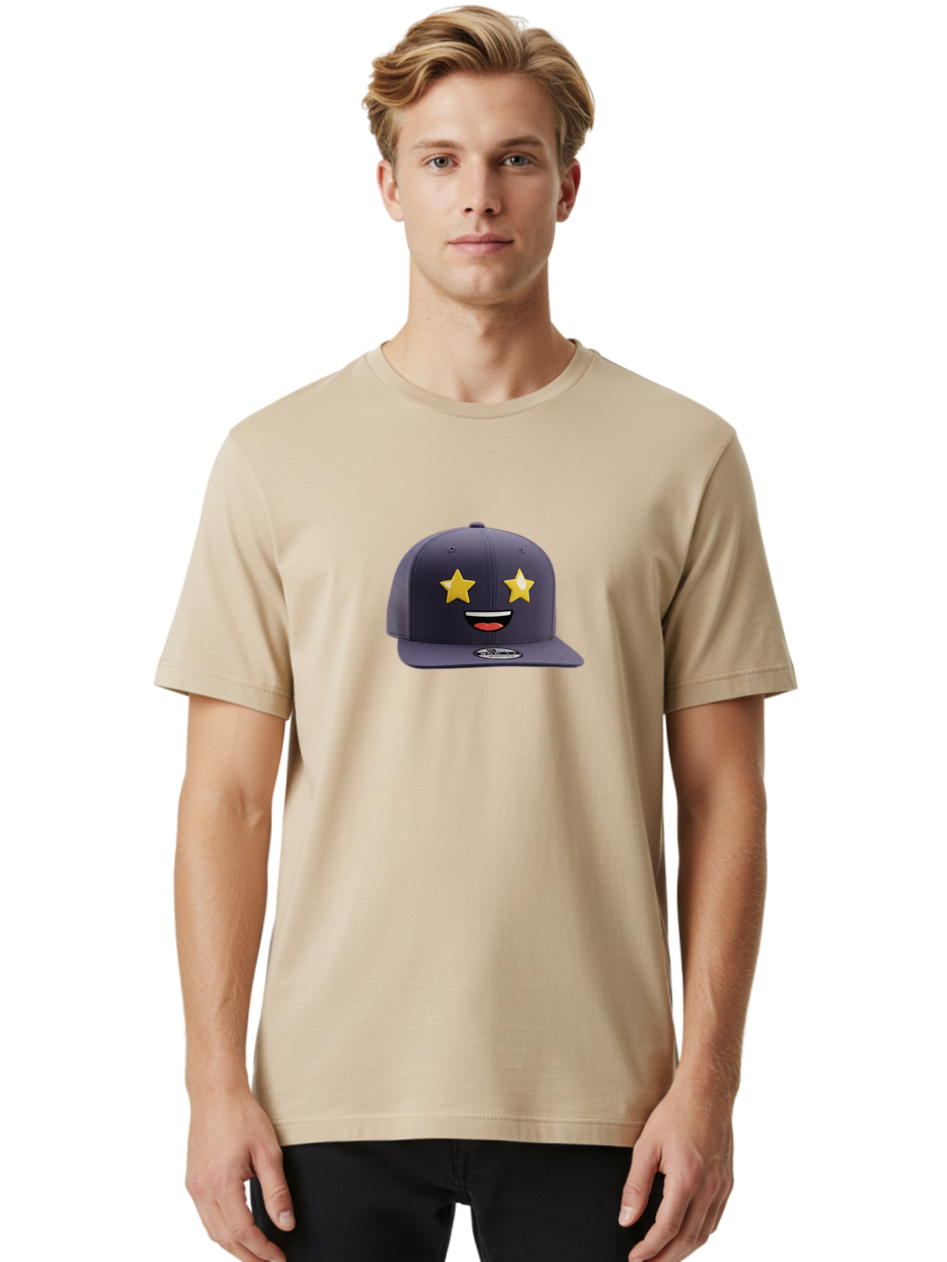 New-Era-Cap Men'S Graphic Tee, 100% Cotton, Comfortable Casual Summer Wear, Machine Washable, Baseball Cap, Emoji Face, Star Eyes, Smiling Mouth, Streetwear Fashion, Casual Style, Sports Headwear, Logo Sticker Bad368 21