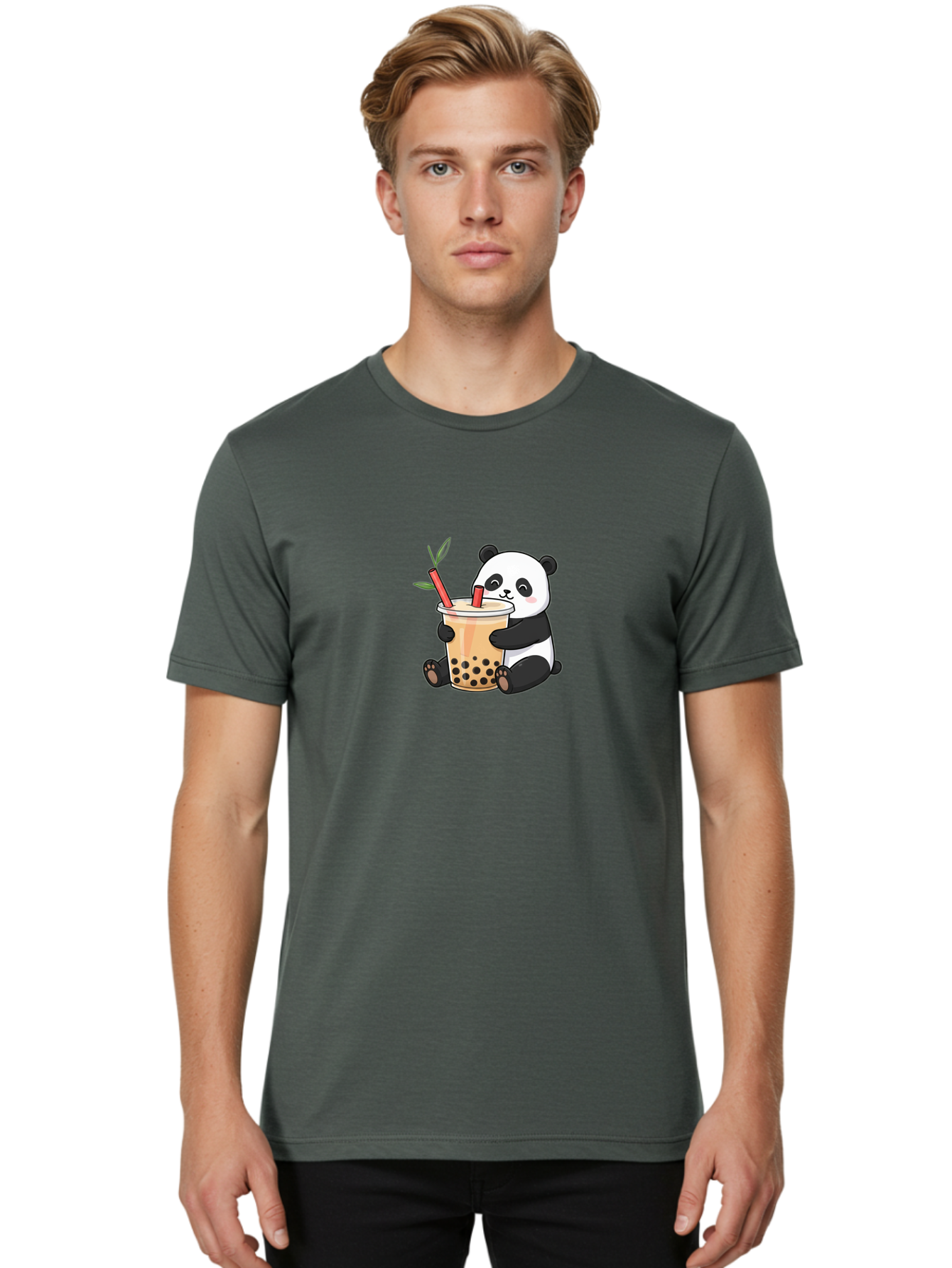 Panda-Bubble-Tea Men'S Graphic Tee, 100% Cotton, Comfortable Casual Summer Wear, Machine Washable, Cute Panda, Bubble Tea, Boba, Kawaii, Cartoon Character, Adorable, Tea Drink, Straw, Black Boba, Milk Tea, Happy Panda, Tea Lover, Boba Lover Bad399 30