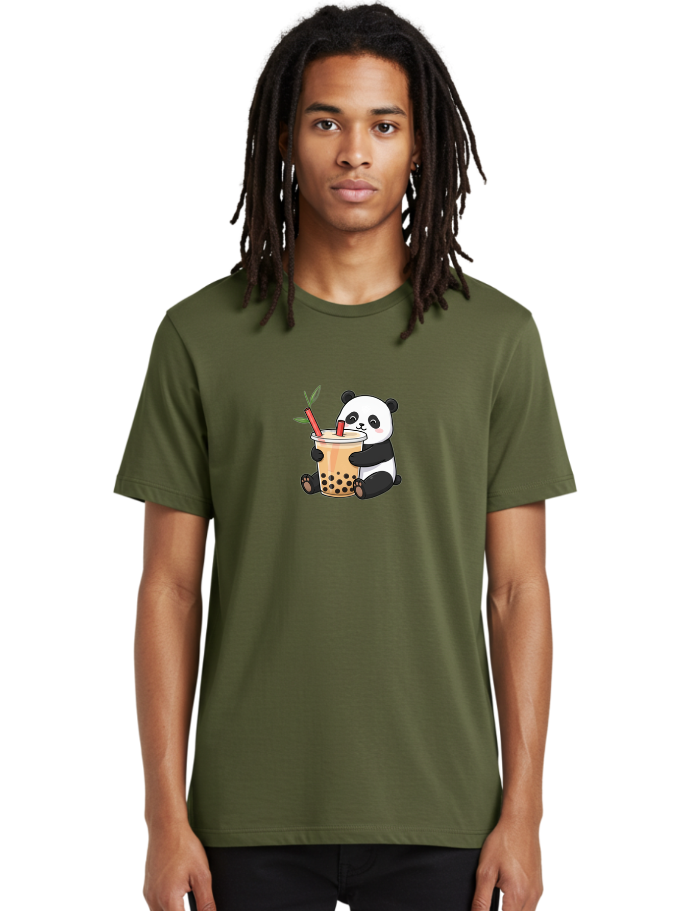 Panda-Bubble-Tea Men'S Graphic Tee, 100% Cotton, Comfortable Casual Summer Wear, Machine Washable, Cute Panda, Bubble Tea, Boba, Kawaii, Cartoon Character, Adorable, Tea Drink, Straw, Black Boba, Milk Tea, Happy Panda, Tea Lover, Boba Lover Bad399 25
