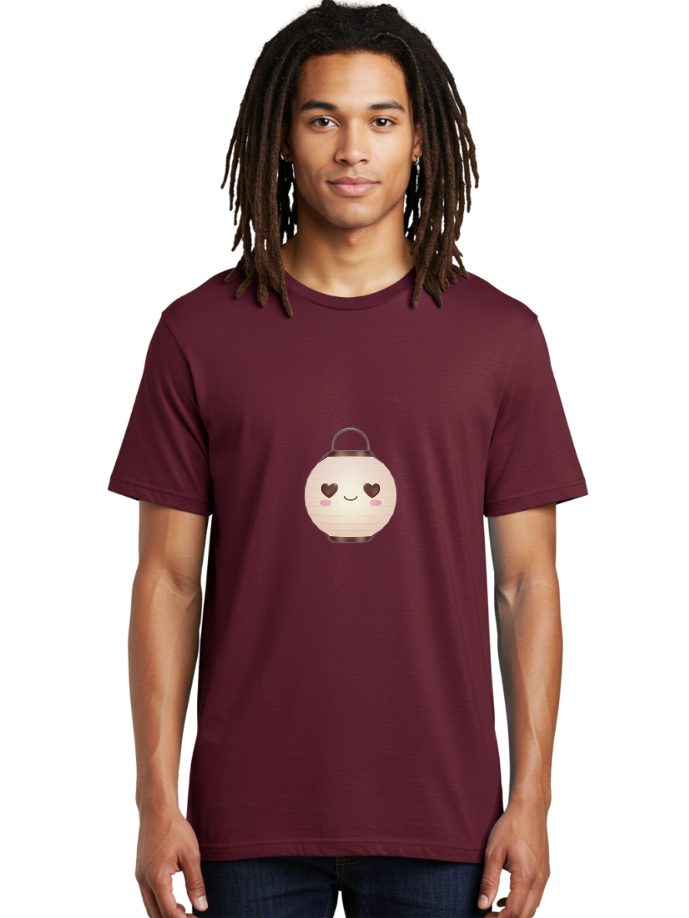 Paper-Lantern Men'S Graphic Tee, 100% Cotton, Comfortable Casual Summer Wear, Machine Washable, Paper Lantern With Heart-Shaped Eyes, Cartoon Style, Cute Expression, Pink Cheeks, Smiling Face, Kawaii Design, Love Symbol, Lantern Character Bad406 19