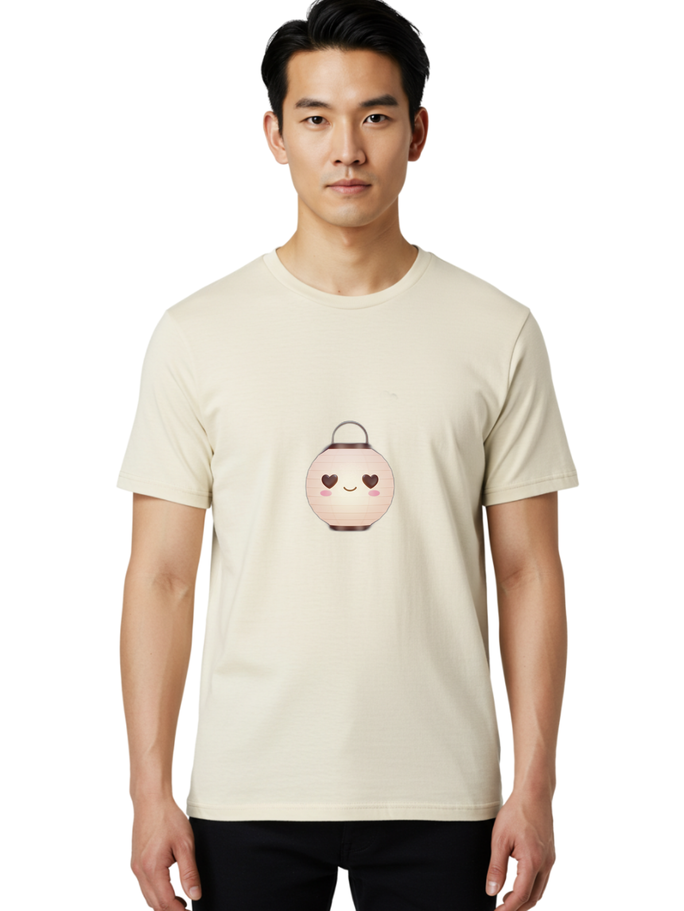 Paper-Lantern Men'S Graphic Tee, 100% Cotton, Comfortable Casual Summer Wear, Machine Washable, Paper Lantern With Heart-Shaped Eyes, Cartoon Style, Cute Expression, Pink Cheeks, Smiling Face, Kawaii Design, Love Symbol, Lantern Character Bad406 26