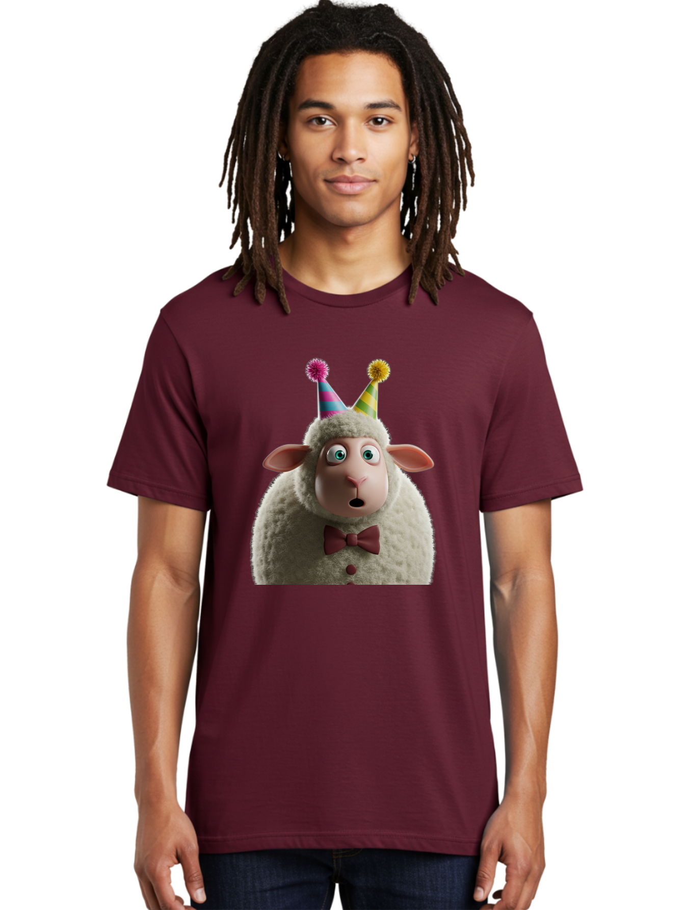 Party-Sheep Men'S Graphic Tee, 100% Cotton, Comfortable Casual Summer Wear, Machine Washable, Funny Sheep, Party Hat, Cute Animal, Surprised Expression, Cartoon Character, Festive Atmosphere, Humorous Illustration, Sheep Character, Bad408 27