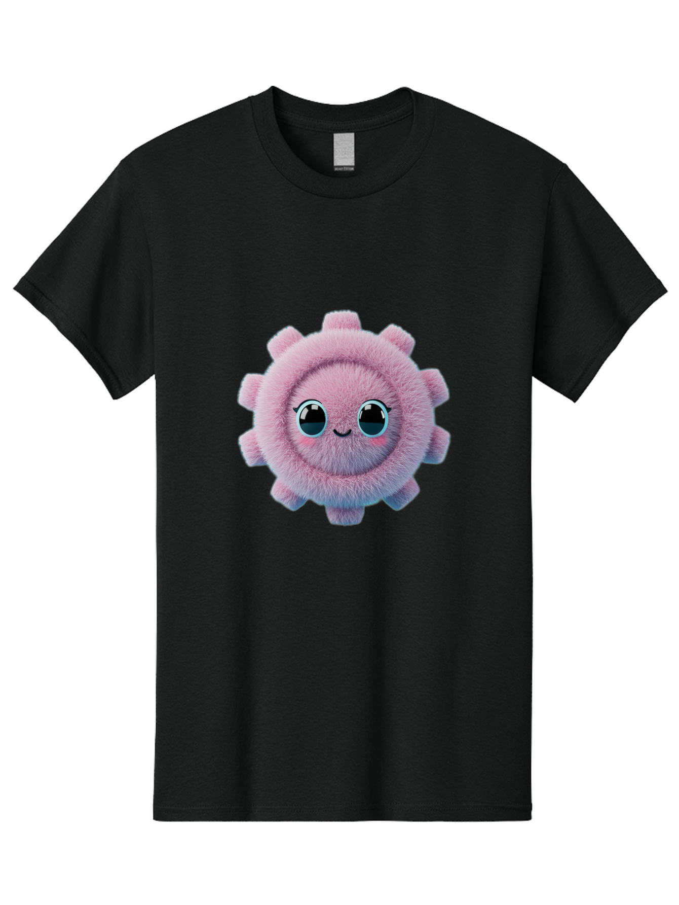 Pink-Fuzzy-Gear Men'S Graphic Tee, 100% Cotton, Comfortable Casual Summer Wear, Machine Washable, Cute Cartoon Character, Fluffy Virus, Pink And Purple Hues, Smiling Face, Big Eyes, Whimsical Design, Funny Illustration, Soft Texture, Bad429 14