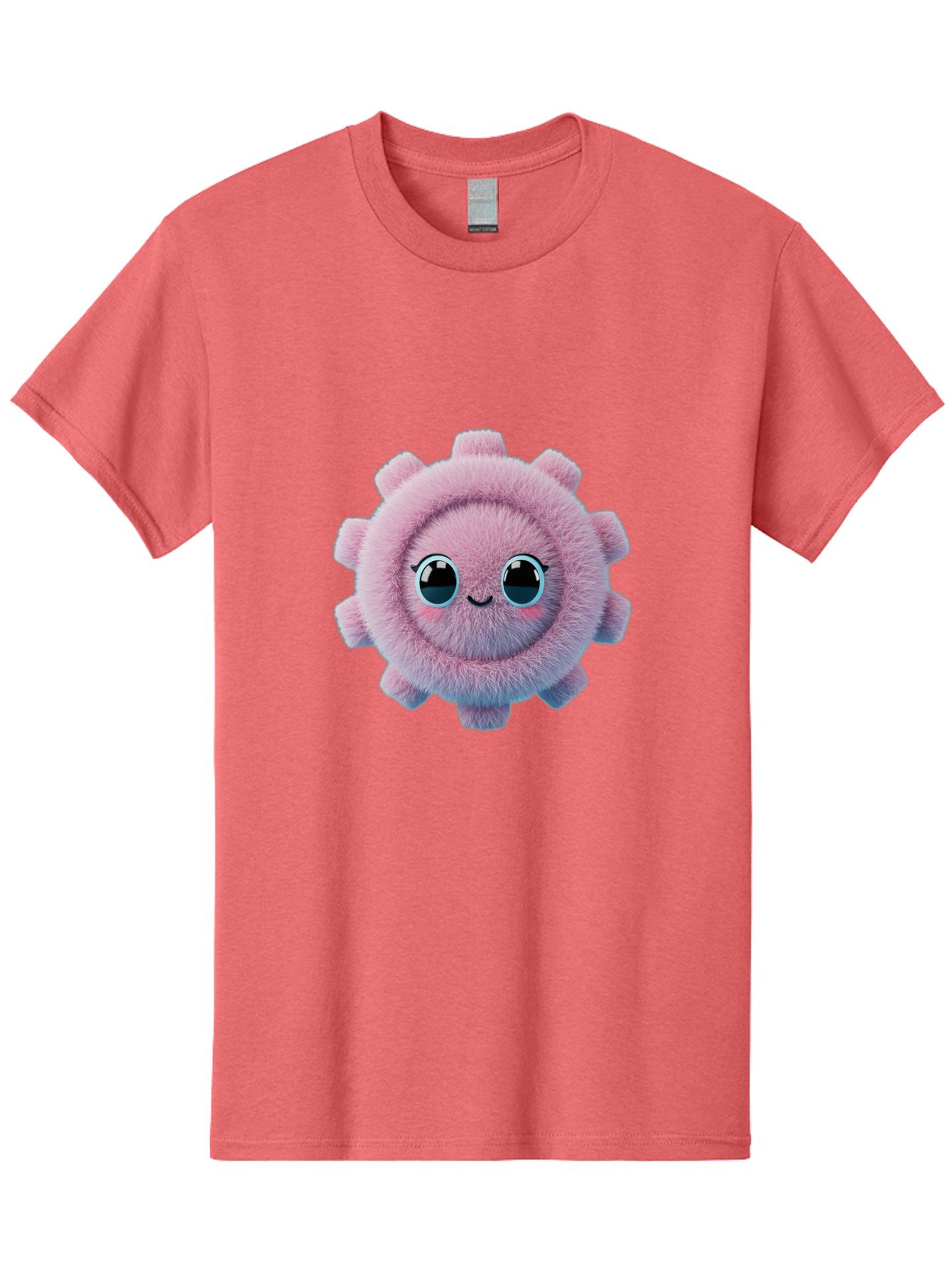 Pink-Fuzzy-Gear Men'S Graphic Tee, 100% Cotton, Comfortable Casual Summer Wear, Machine Washable, Cute Cartoon Character, Fluffy Virus, Pink And Purple Hues, Smiling Face, Big Eyes, Whimsical Design, Funny Illustration, Soft Texture, Bad429 9